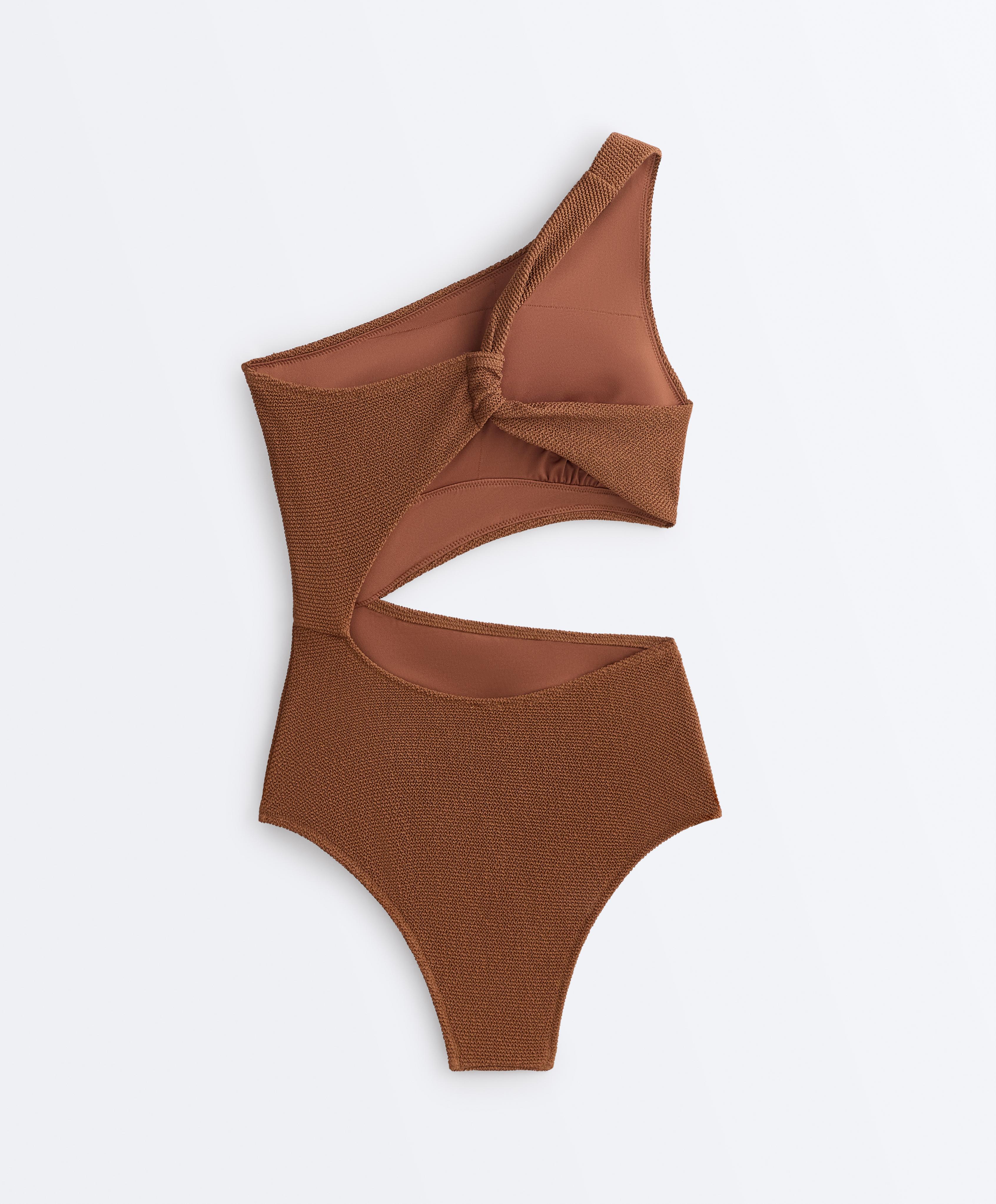 Crinkle asymmetric trikini — TOFFEE