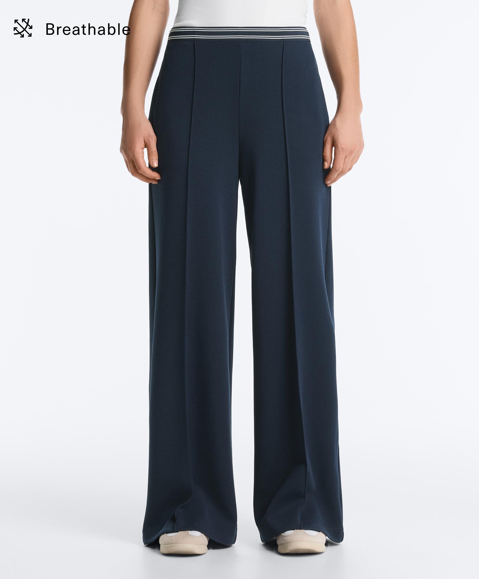 Straight-leg piqué trousers with cotton and contrast Piping