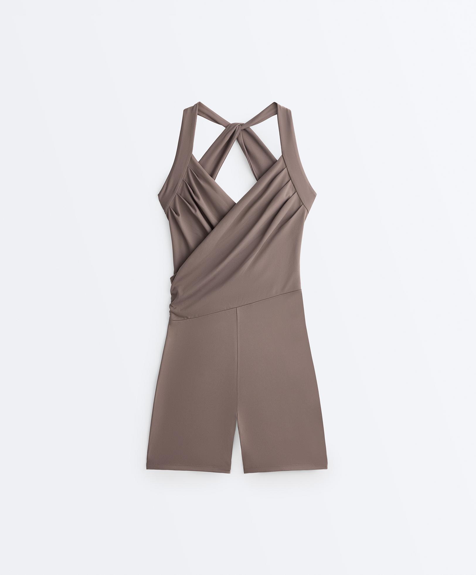 Comfortlux crossover short jumpsuit — TAUPE-GREY