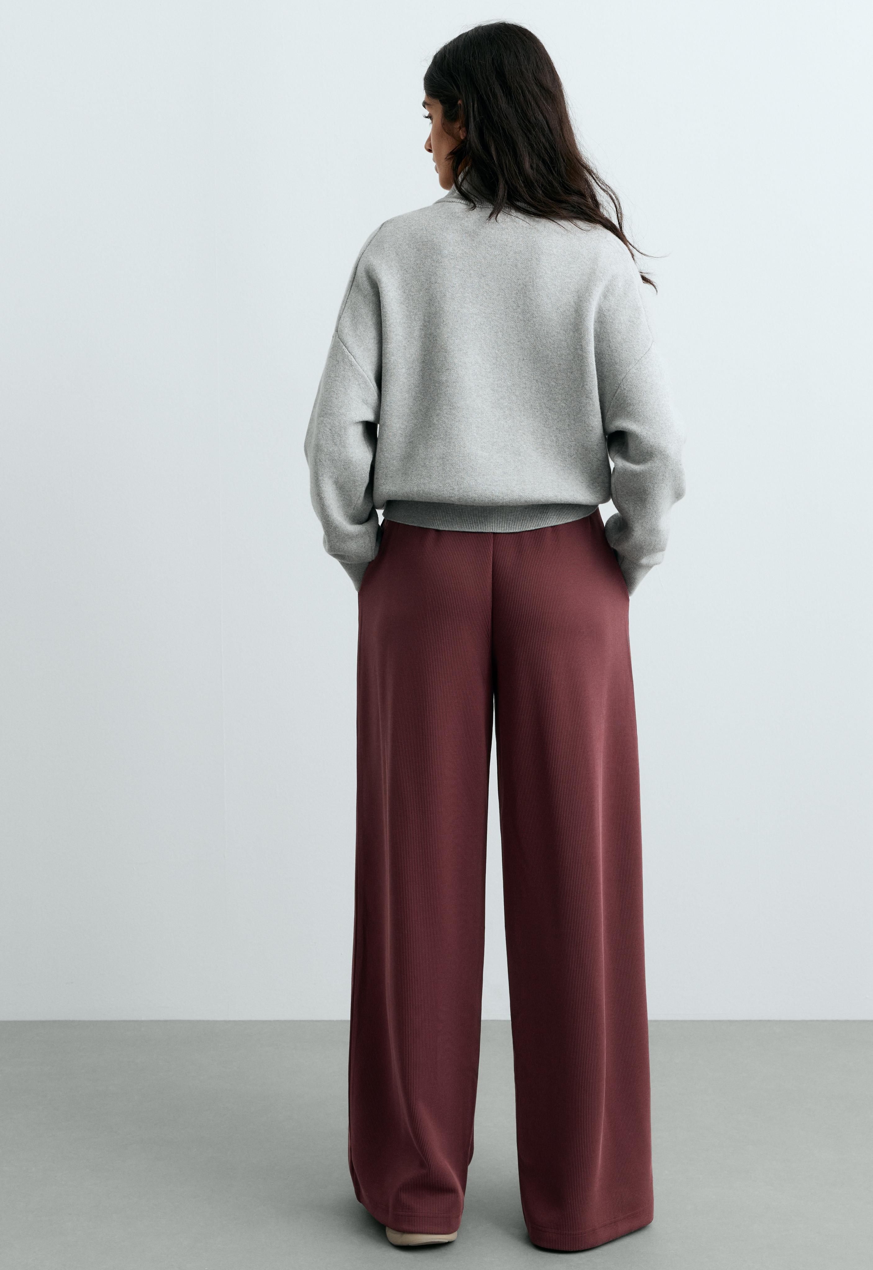 Soft-touch modal straight-leg rib trousers — BURGUNDY
