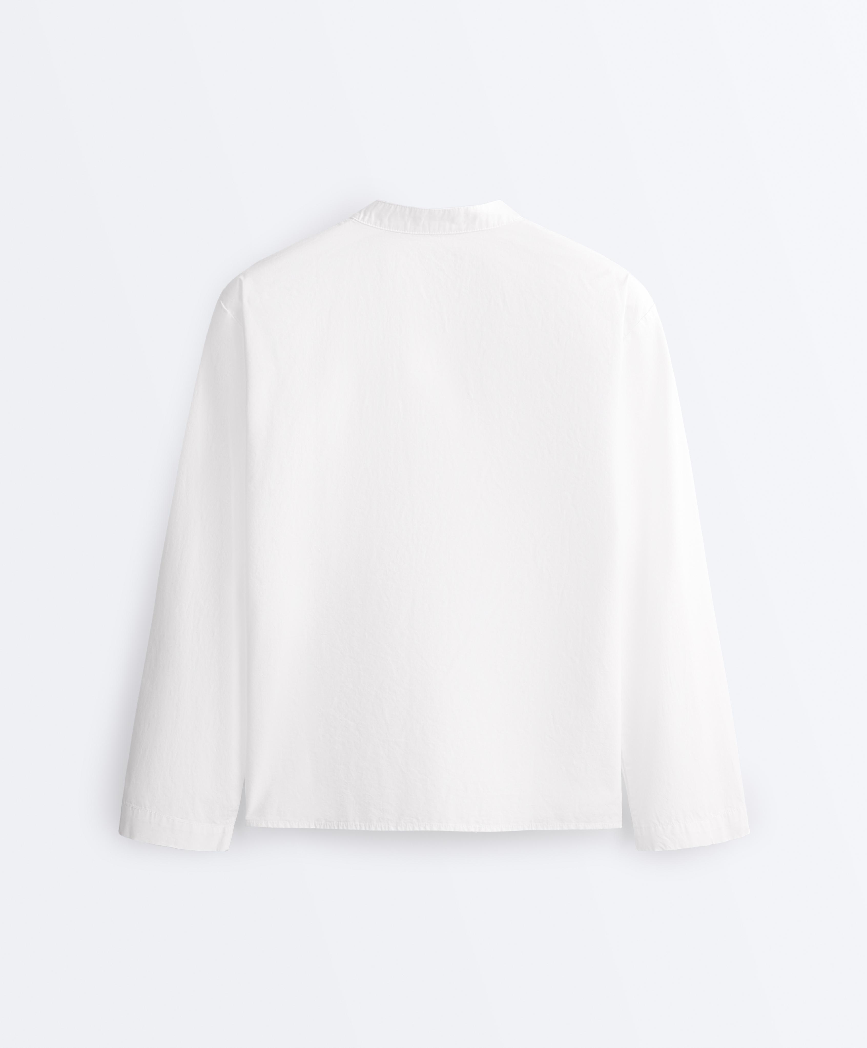 100% cotton stand-up collar shirt — WHITE