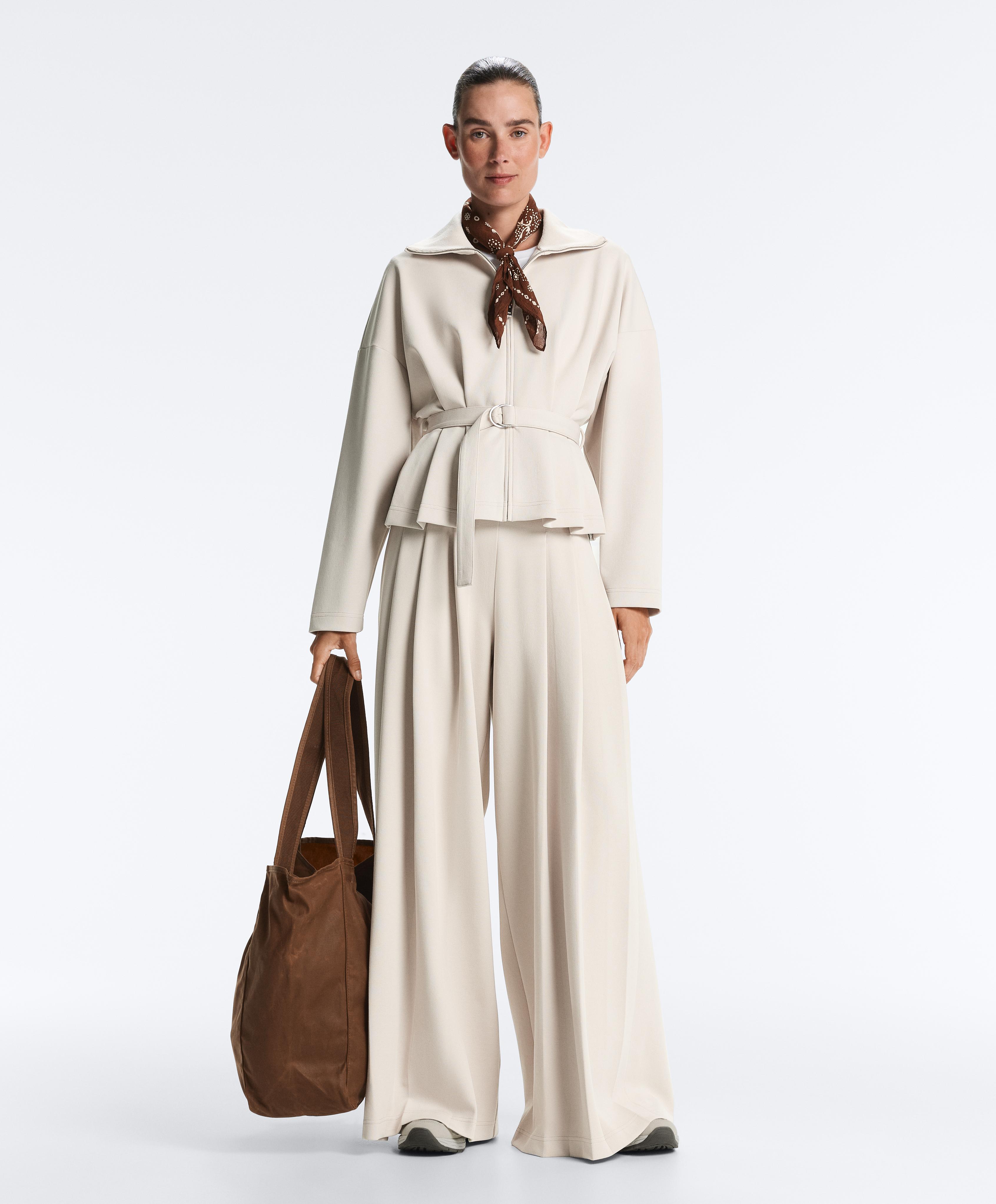 Cotton piqué belted jacket — PALE MINK