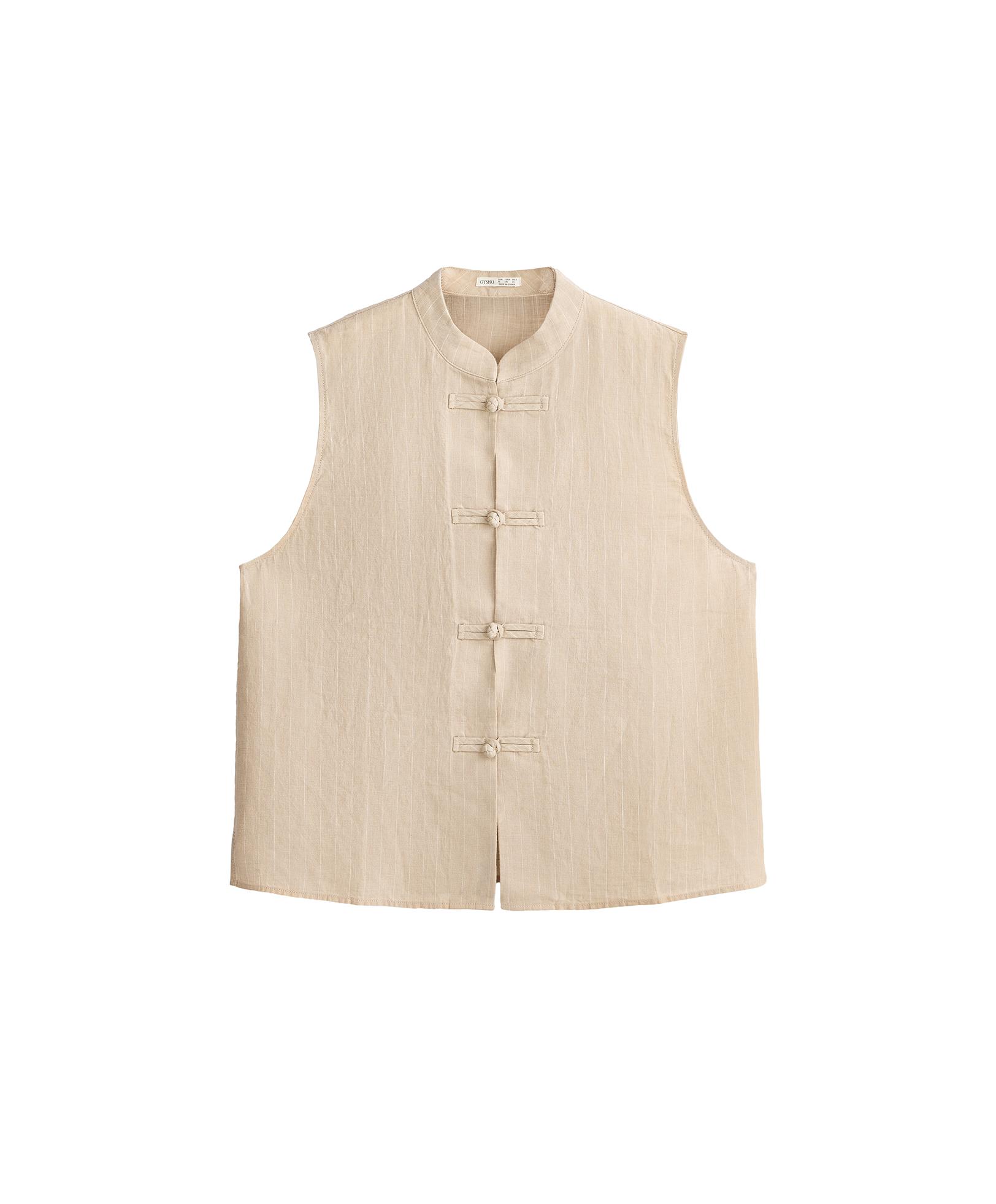 100% linen sleeveless stand-up collar shirt — SANDY