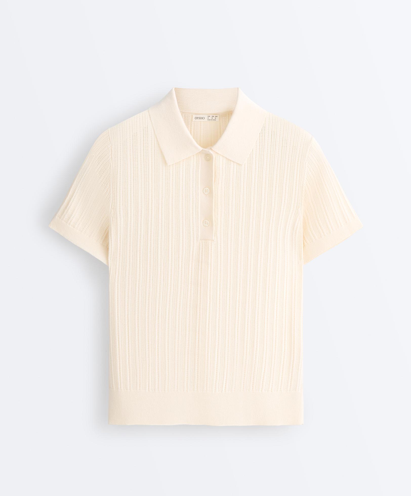 Short sleeve open knit polo shirt — ECRU
