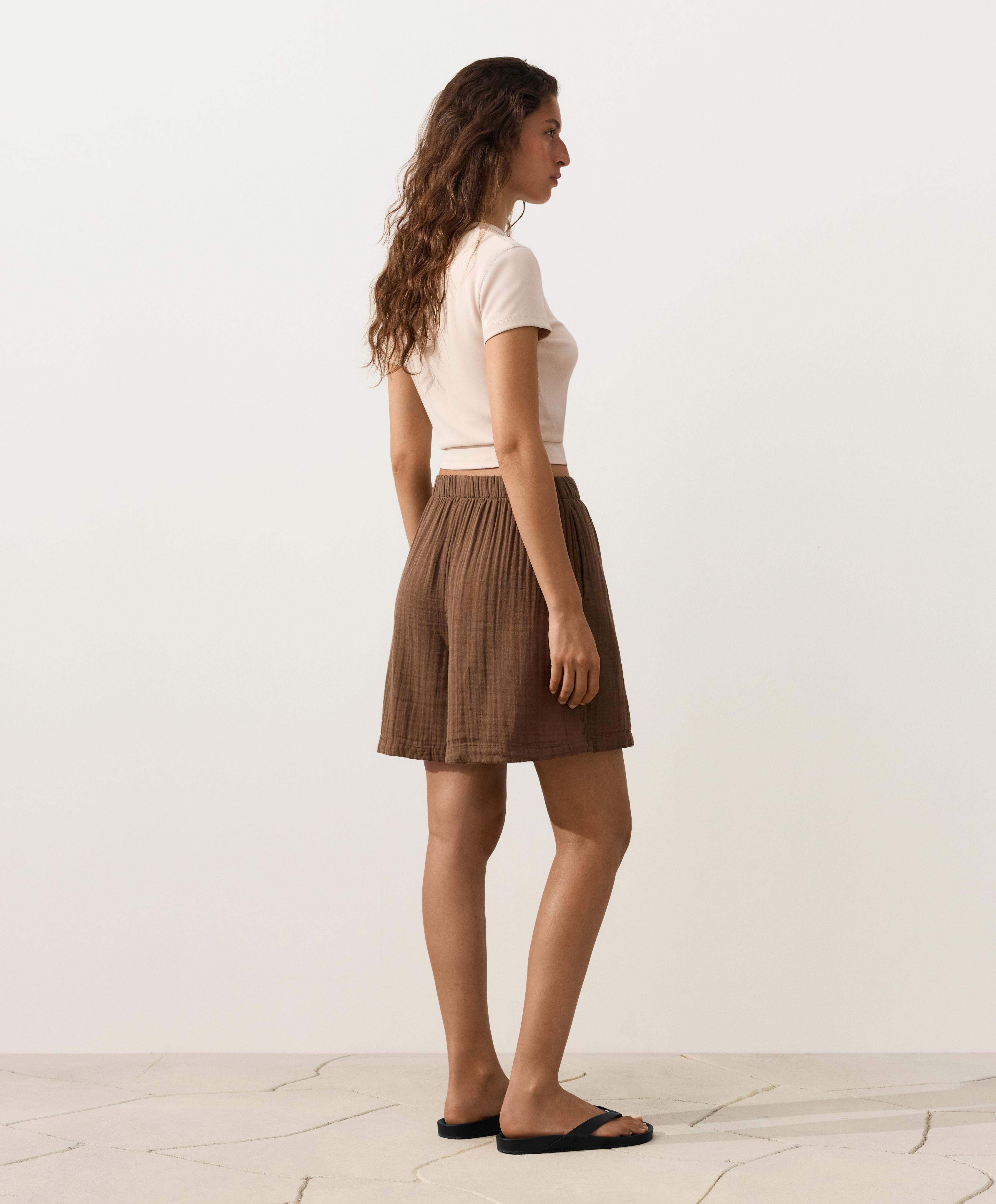 100% cotton gauze bermuda shorts — TAN