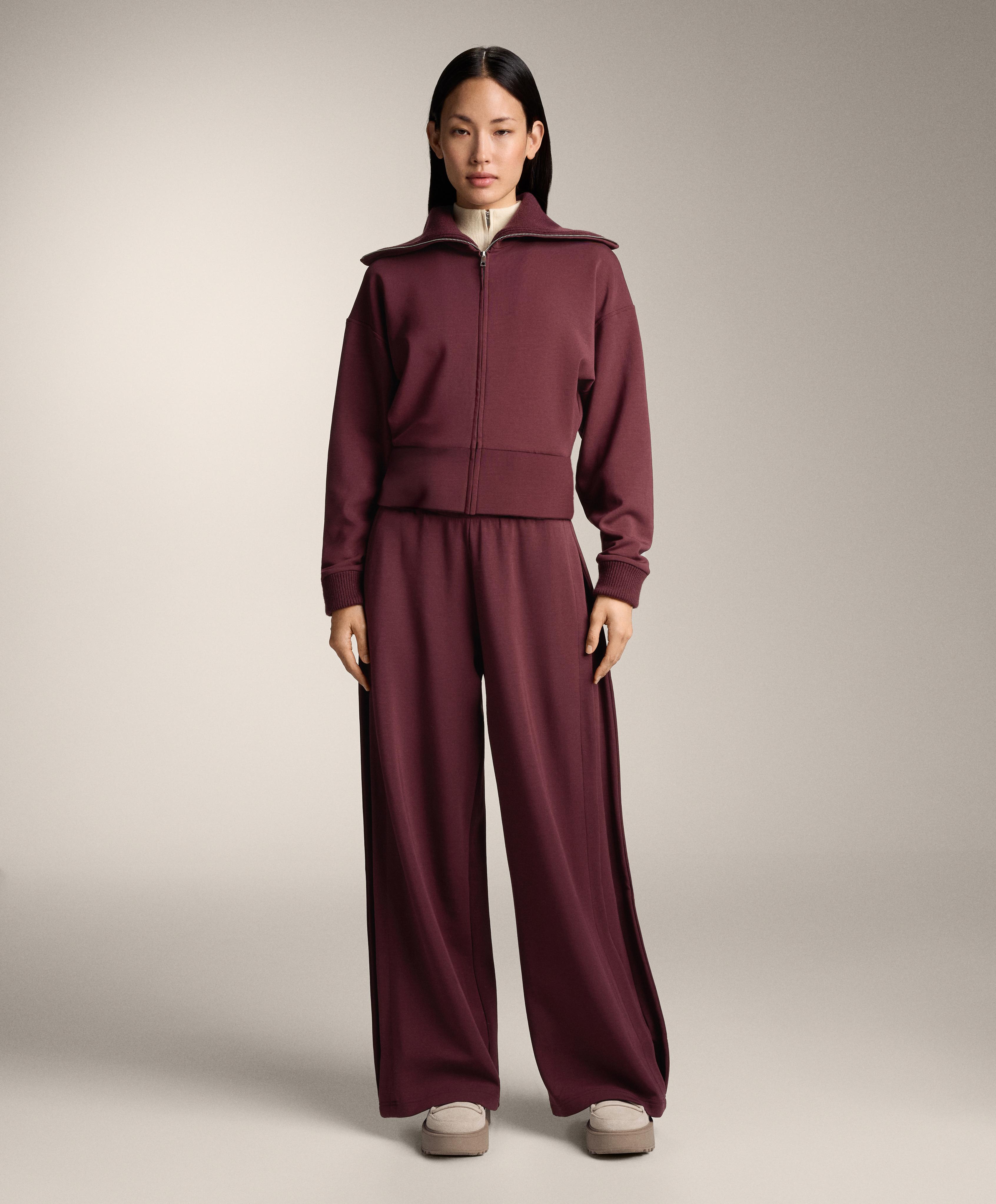 Cocoon trousers with side pleat and brushed modal — MAROON