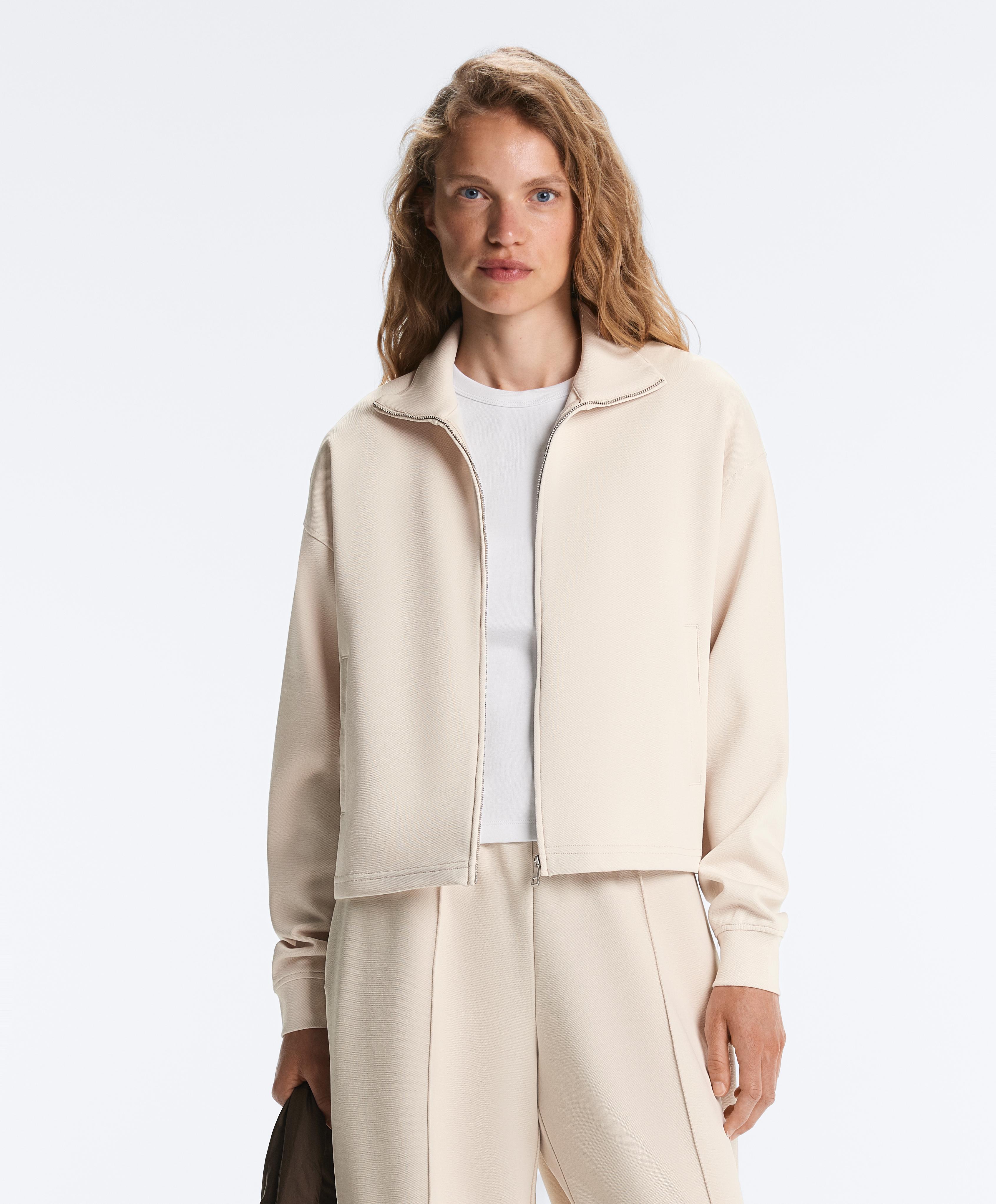 High collar pique jacket with cotton — PALE BEIGE