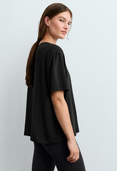 Boxy short-sleeved cotton blend T-shirt — BLACK 4