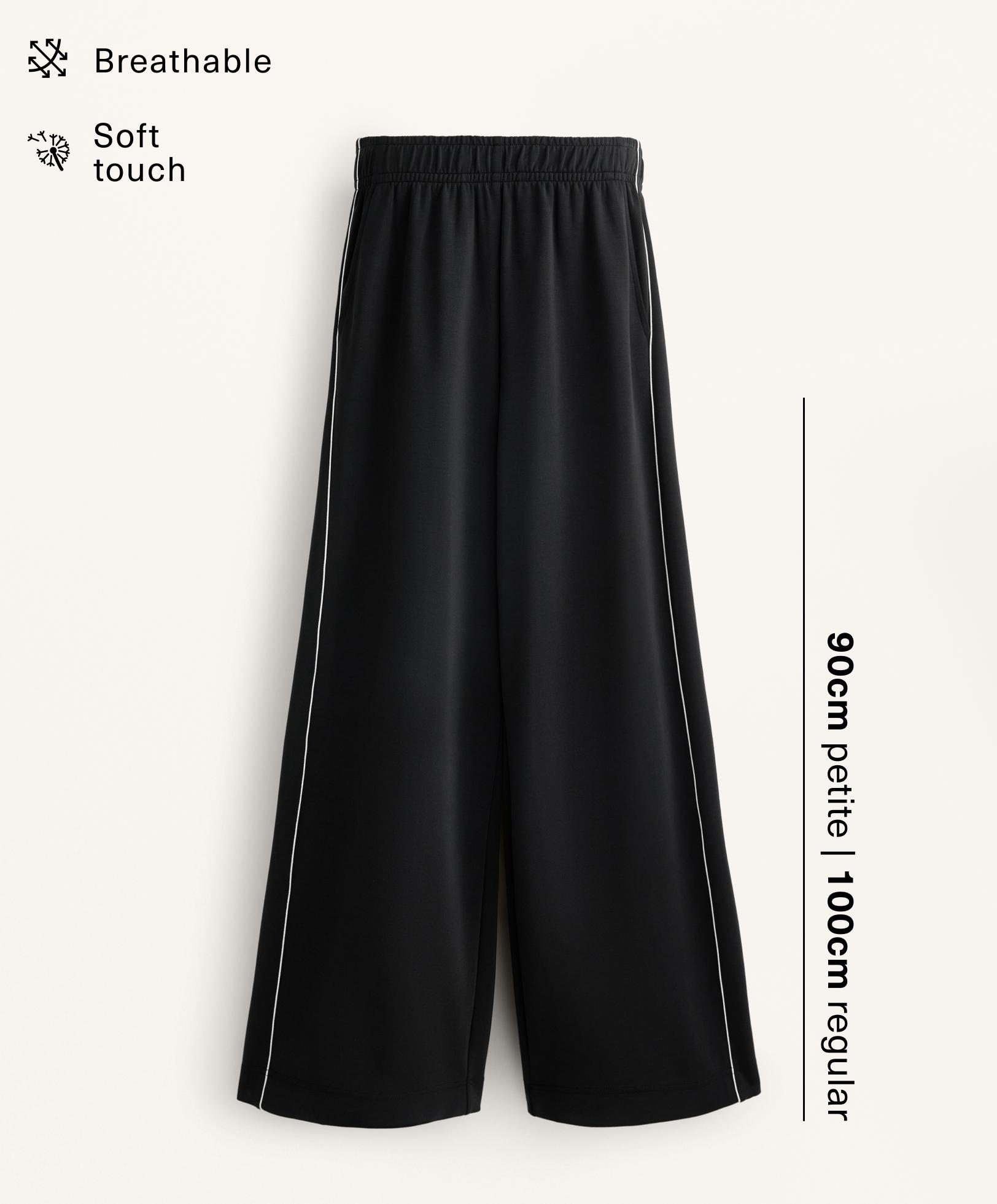 Side appliqué wide straight-leg trousers with modal