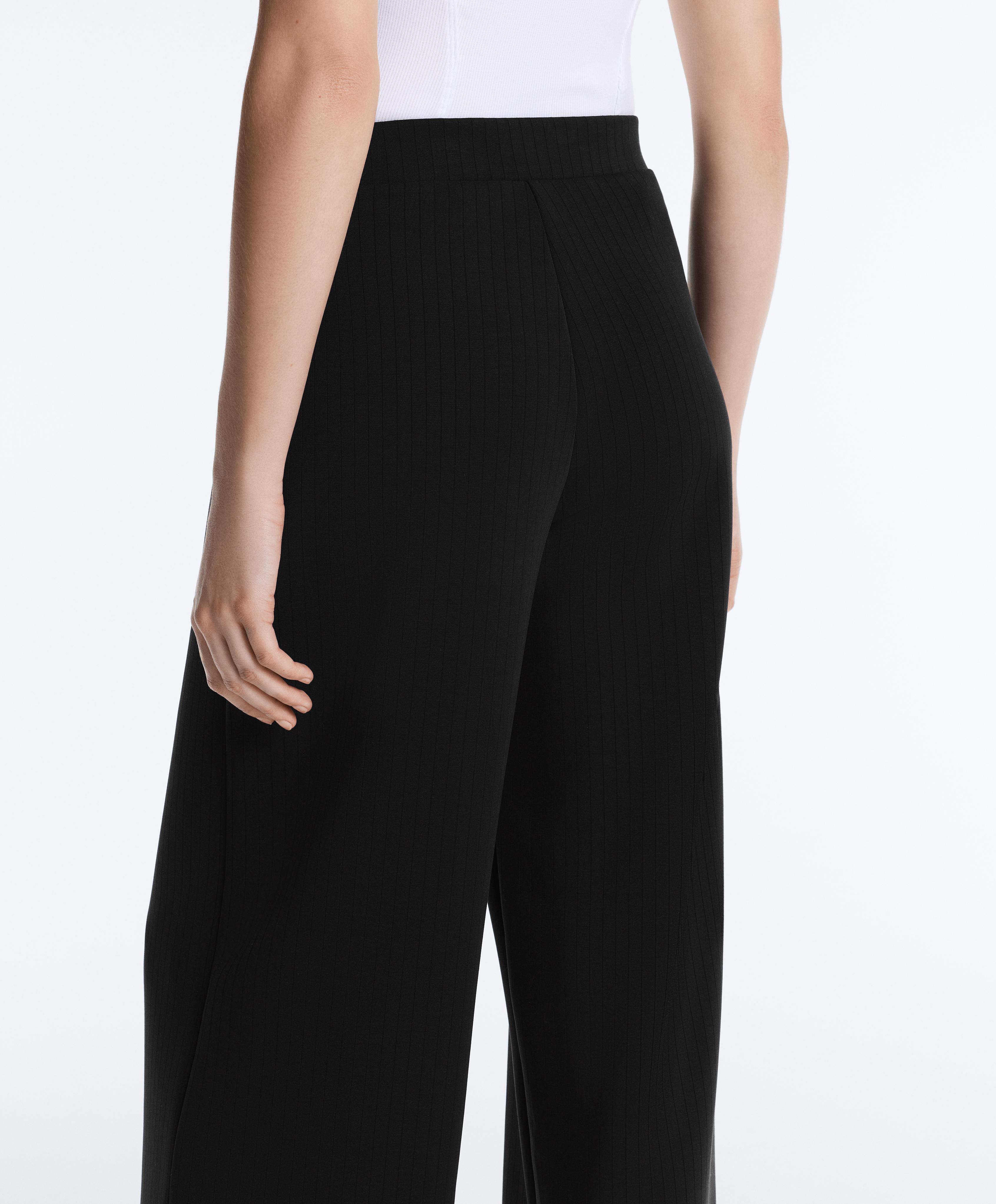 Straight-leg striped trousers with soft-touch modal — BLACK