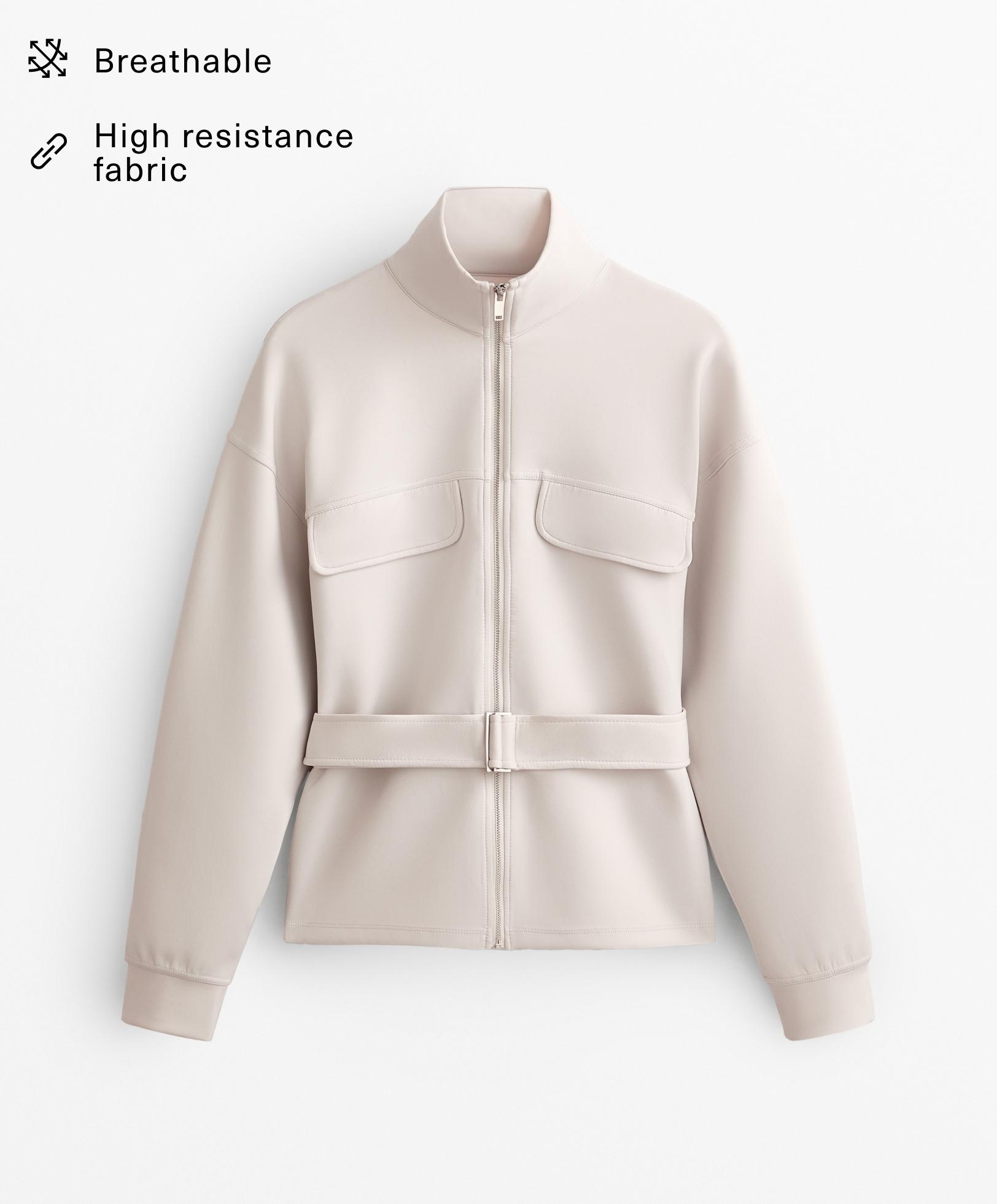 Neoprene-effect belted jacket