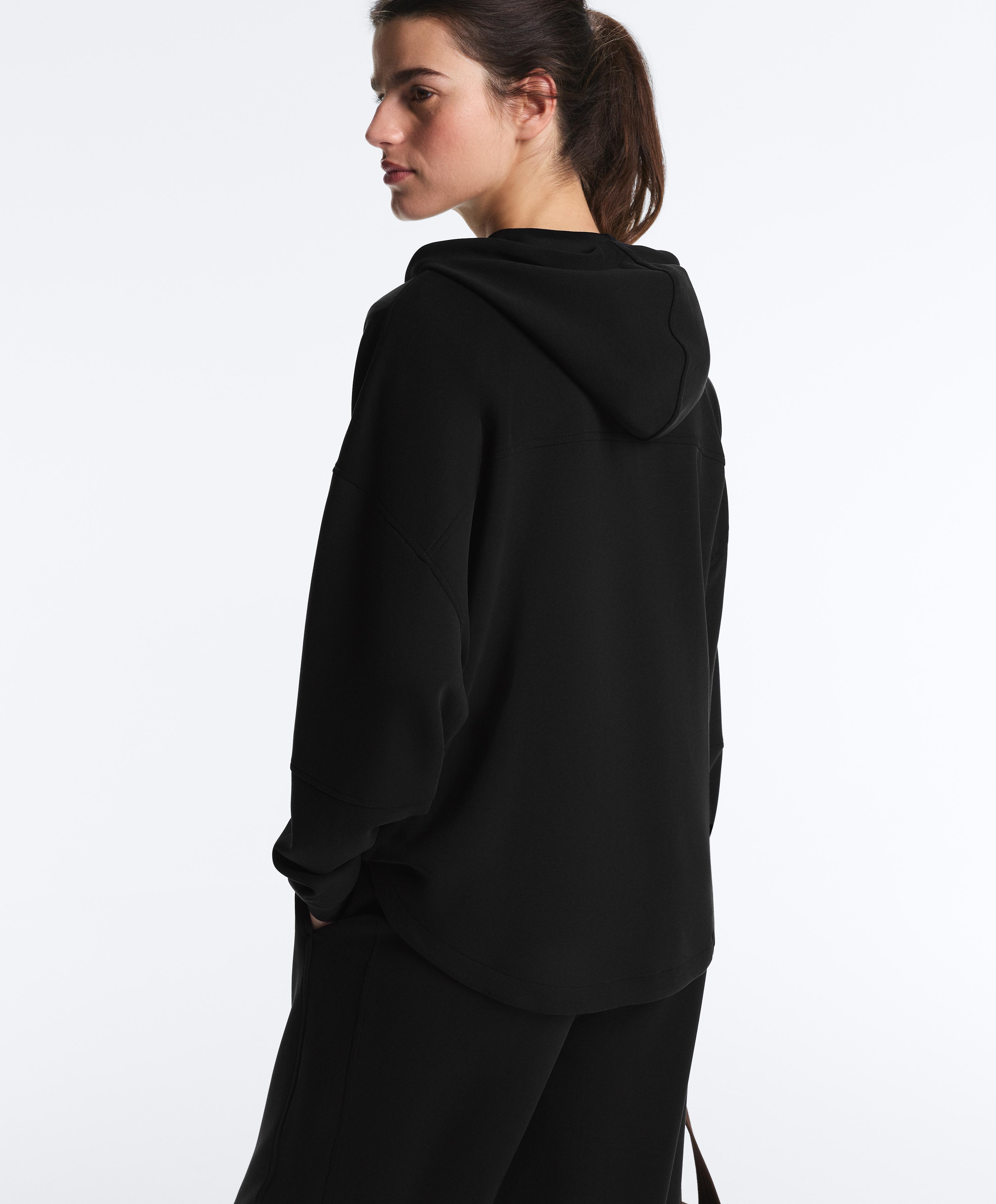 Soft-touch hooded jacket with modal — BLACK