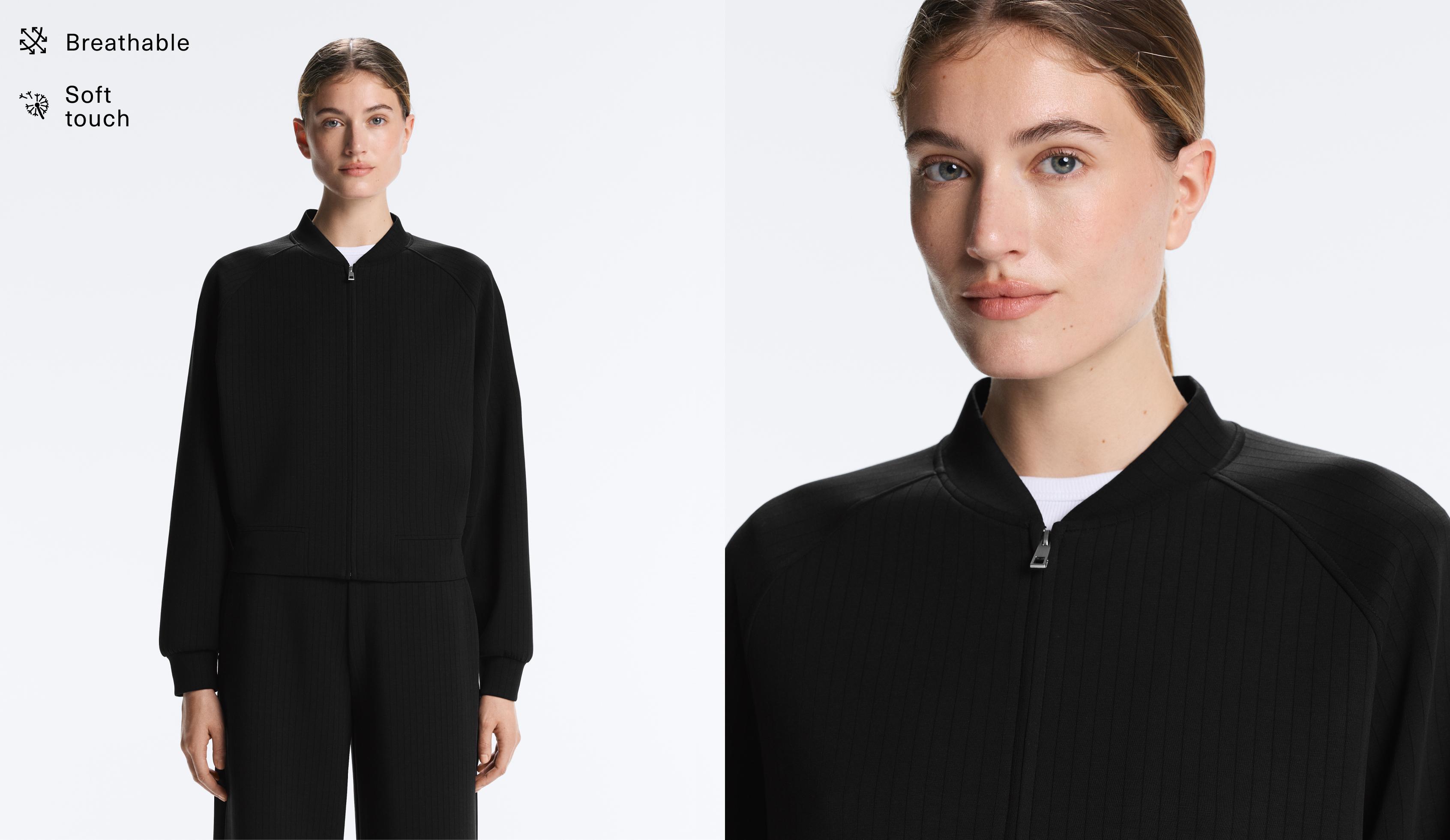 Striped bomber jacket with soft-touch modal Striped bomber jacket with soft-touch modal
