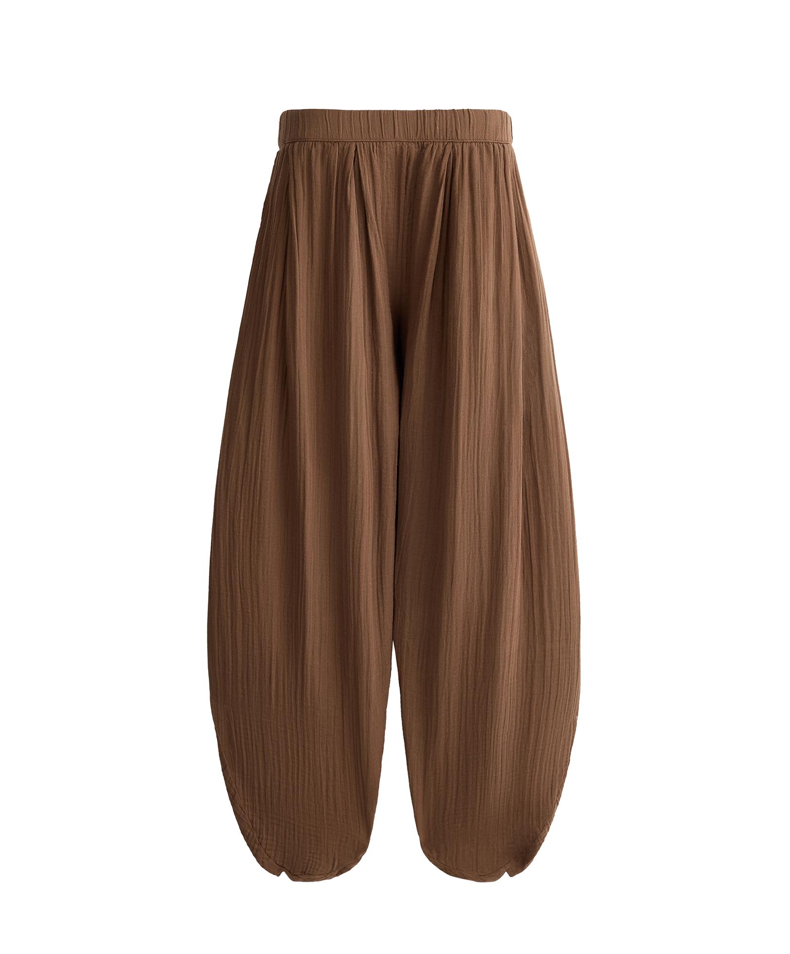 100% cotton muslin balloon trousers — TAN