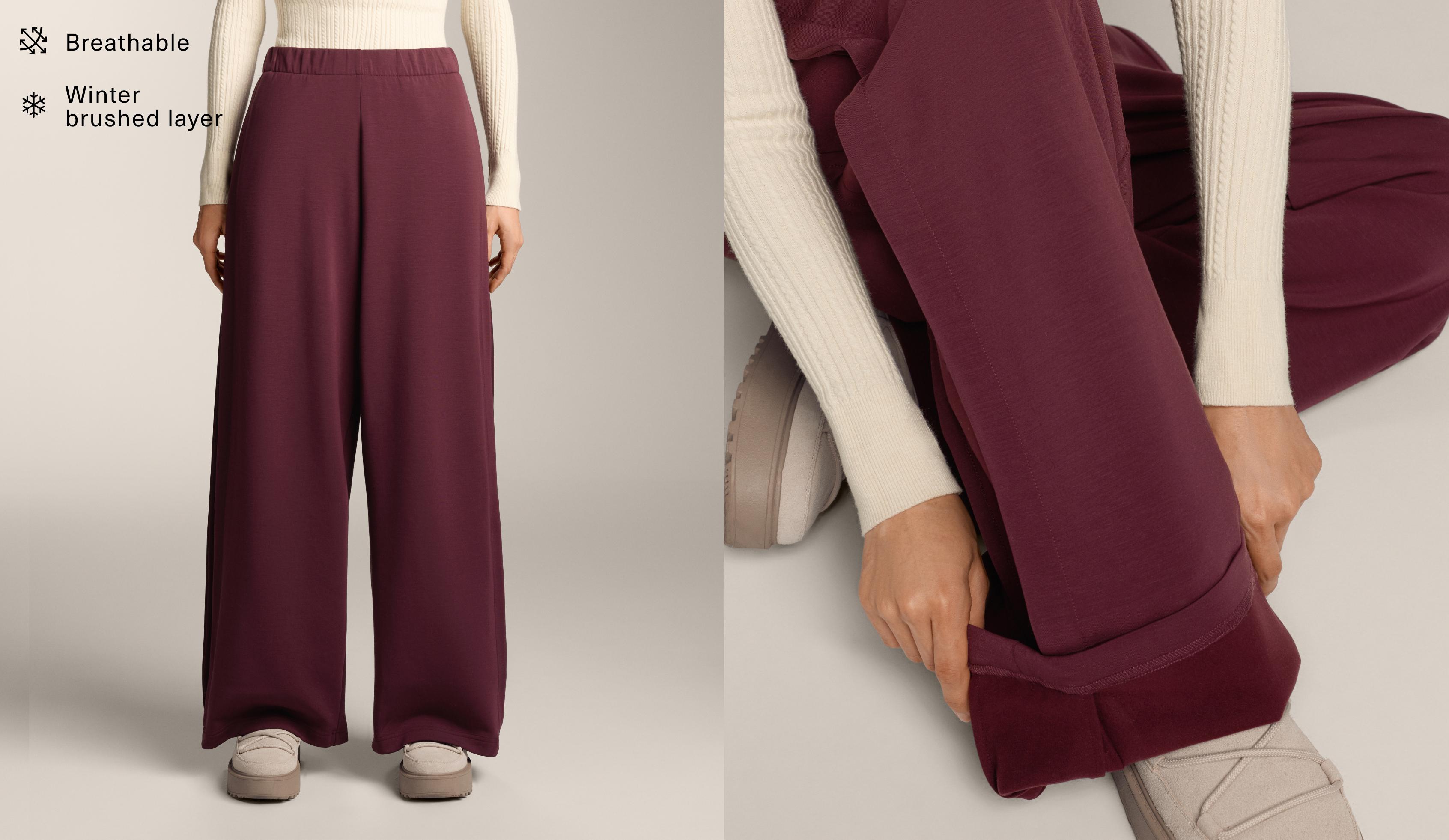Cocoon trousers with side pleat and brushed modal — MAROON