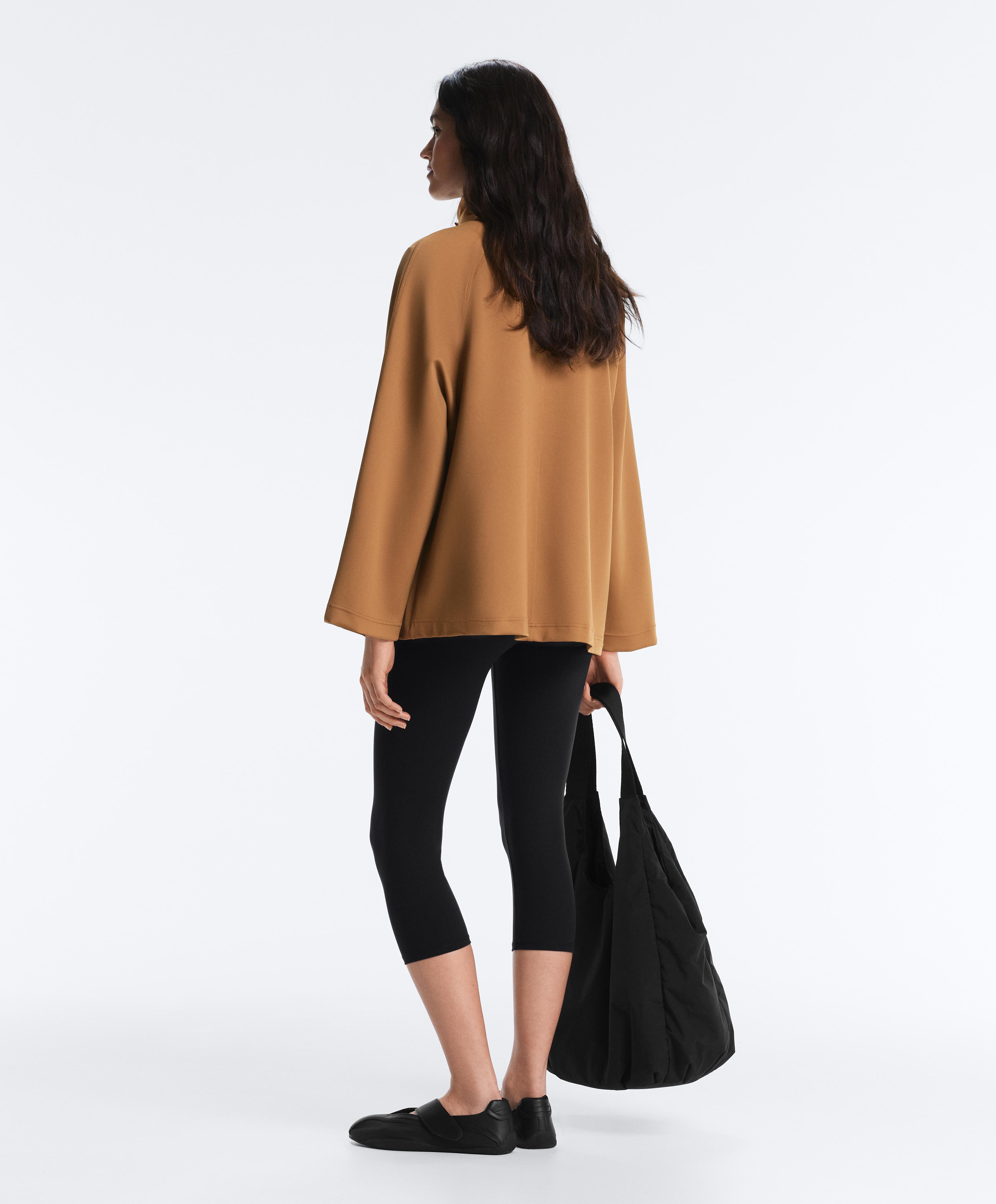 Long neoprene-effect jacket — PALE BROWN