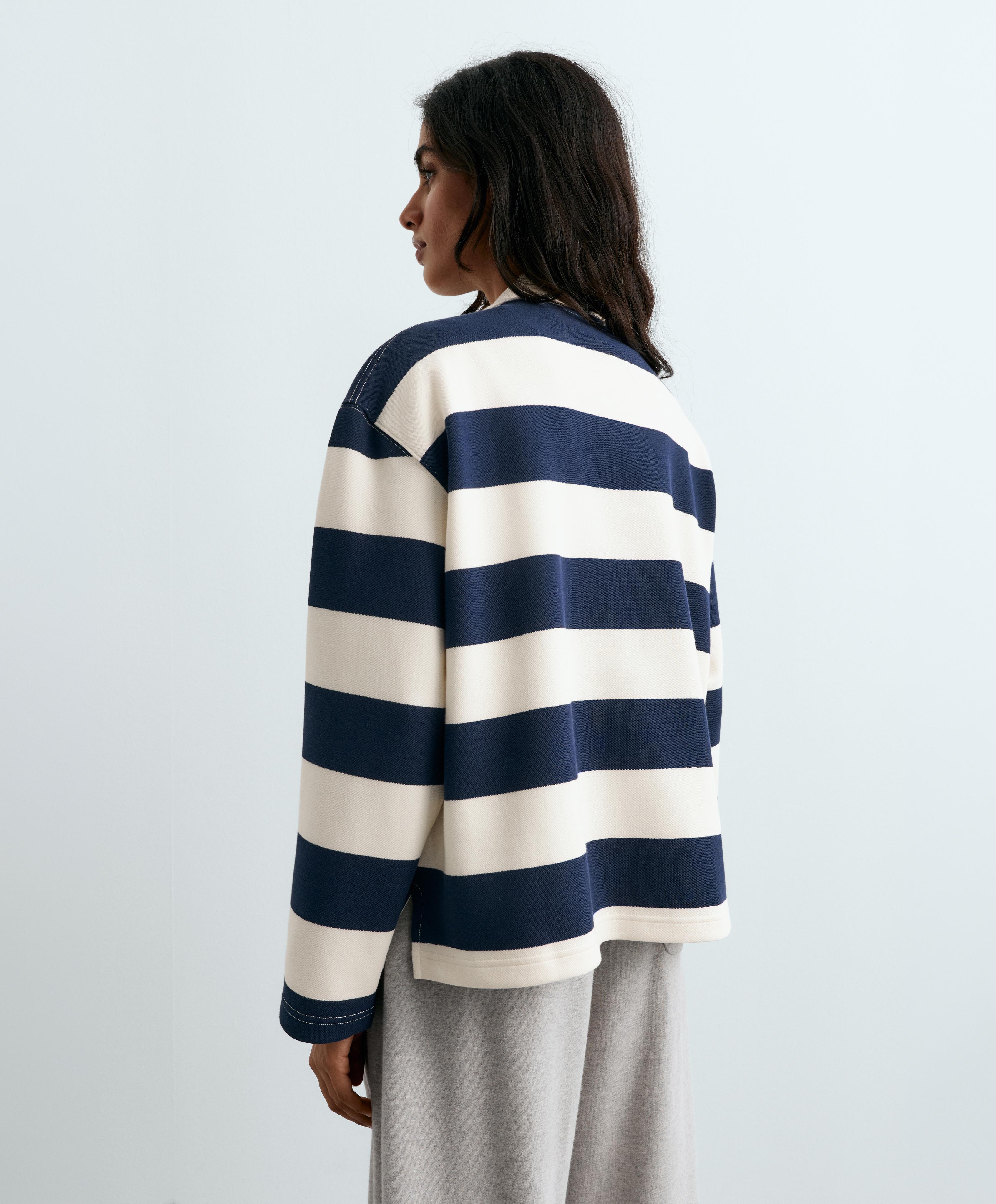 Striped jacquard cotton piqué polo shirt — NAVY BLUE
