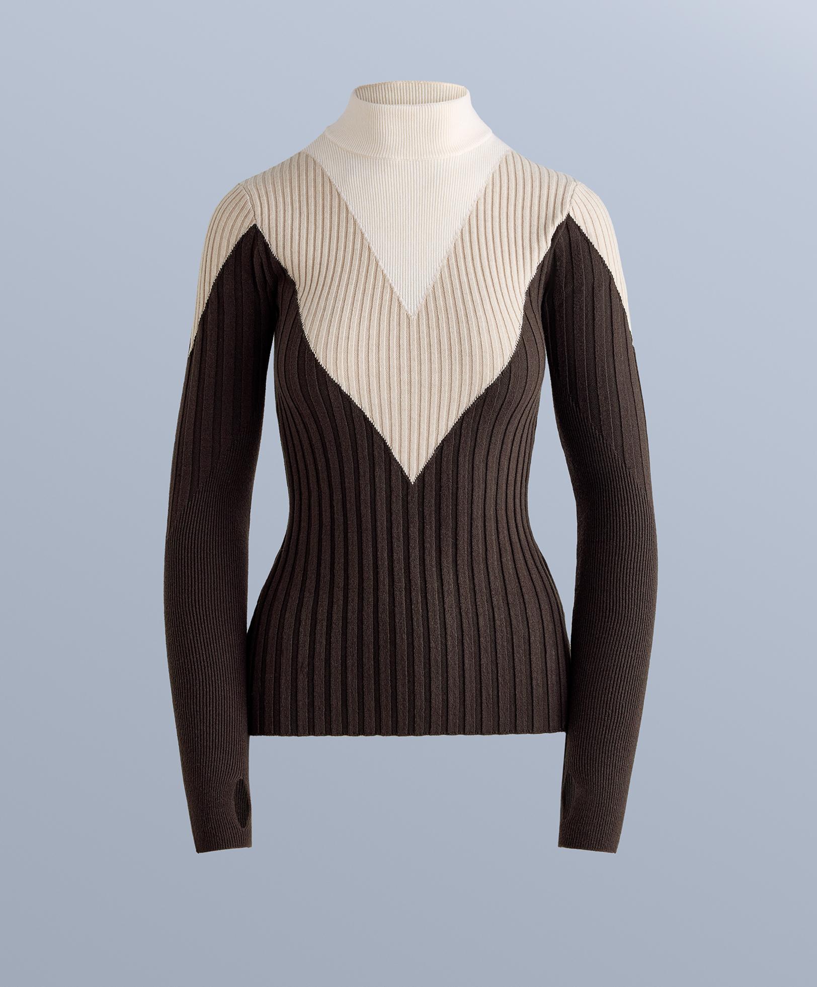 Thermal base layer rib knit T-shirt with contrasting high neck — DARK BROWN