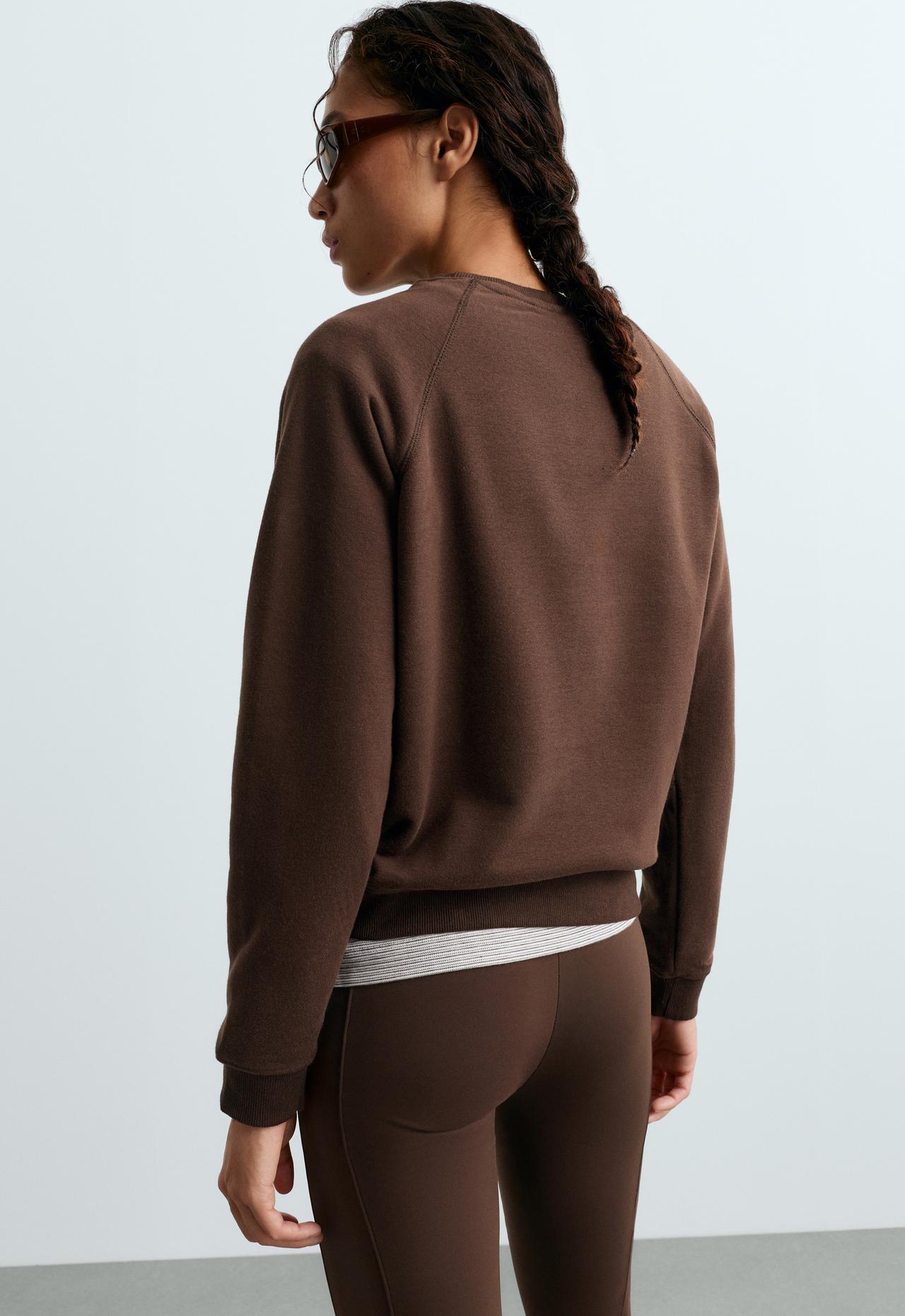 Cotton-blend crew neck sweatshirt — DARK REDDISH‑BROWN