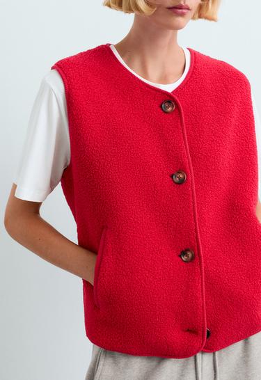Faux-shearling button gilet — STRAWBERRY 4