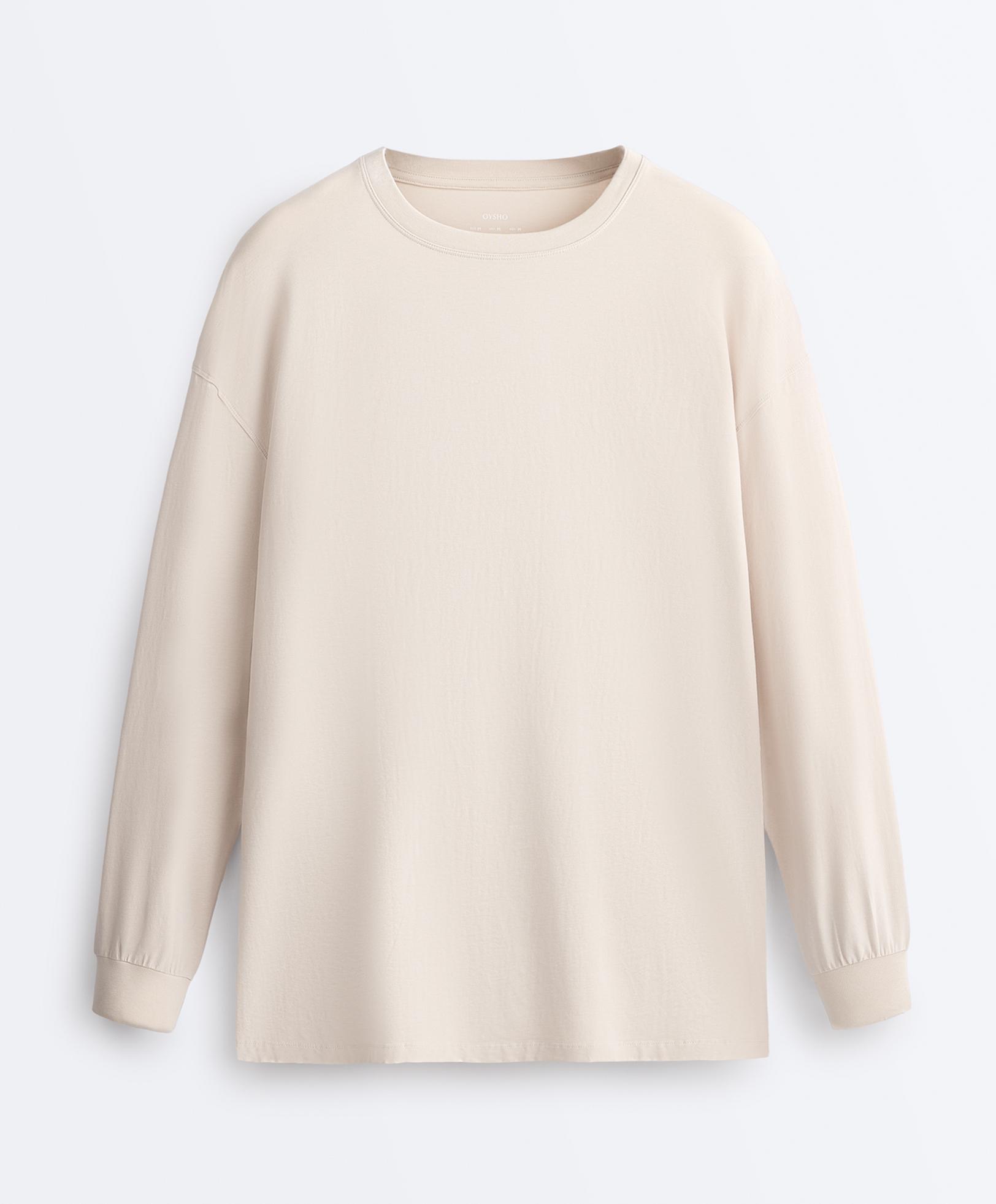 Oversize cotton-blend long-sleeved T-shirt — PALE MINK