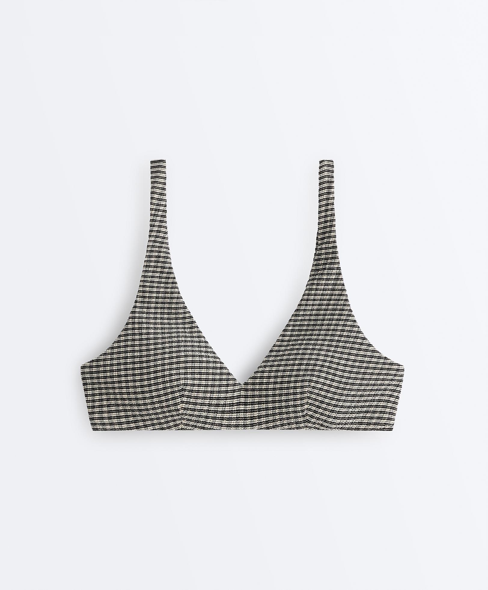 Mini checked halter bikini top — BLACK
