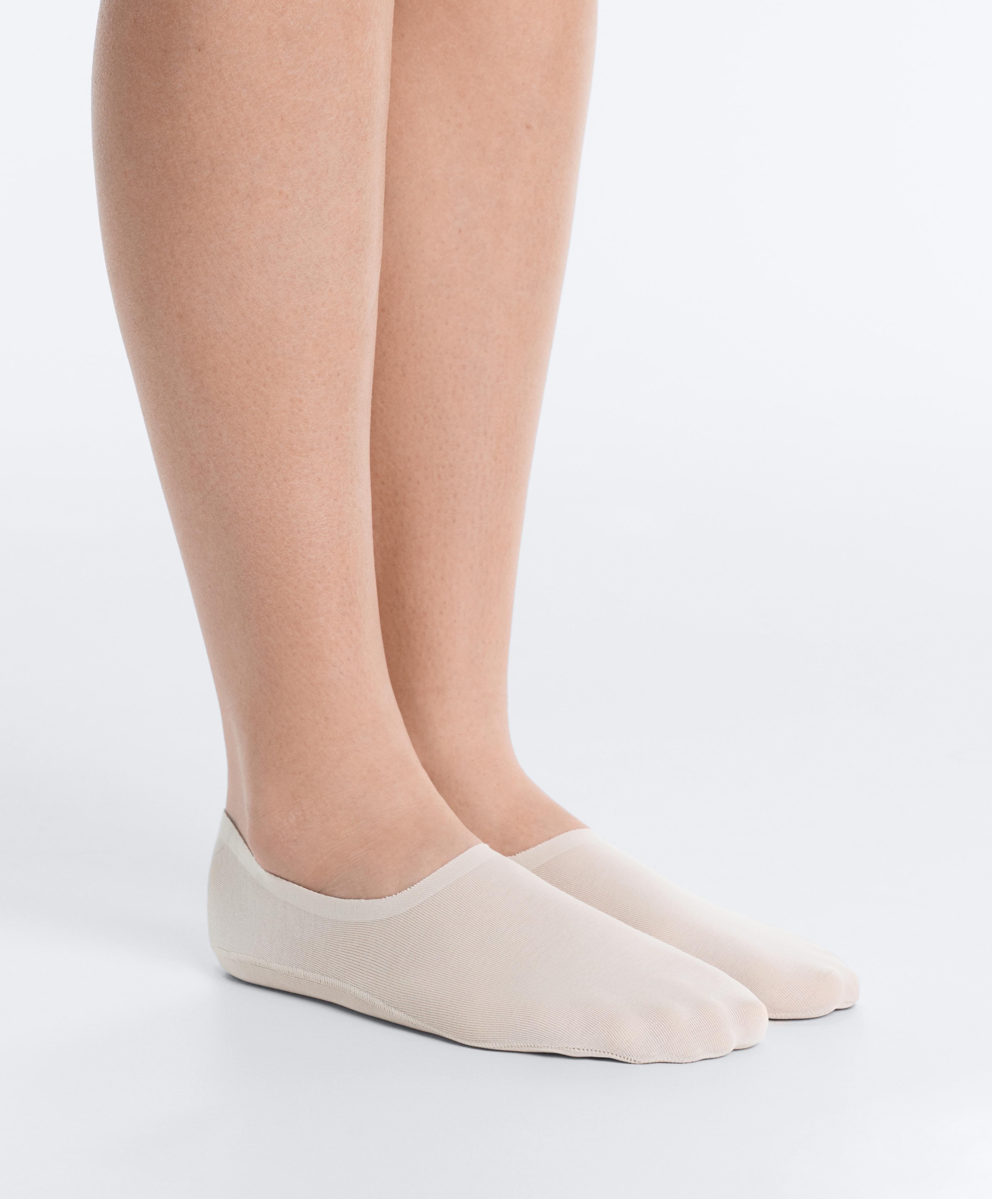 2 pairs of high-cut ribbed cotton blend invisible socks — LIGHT STONE