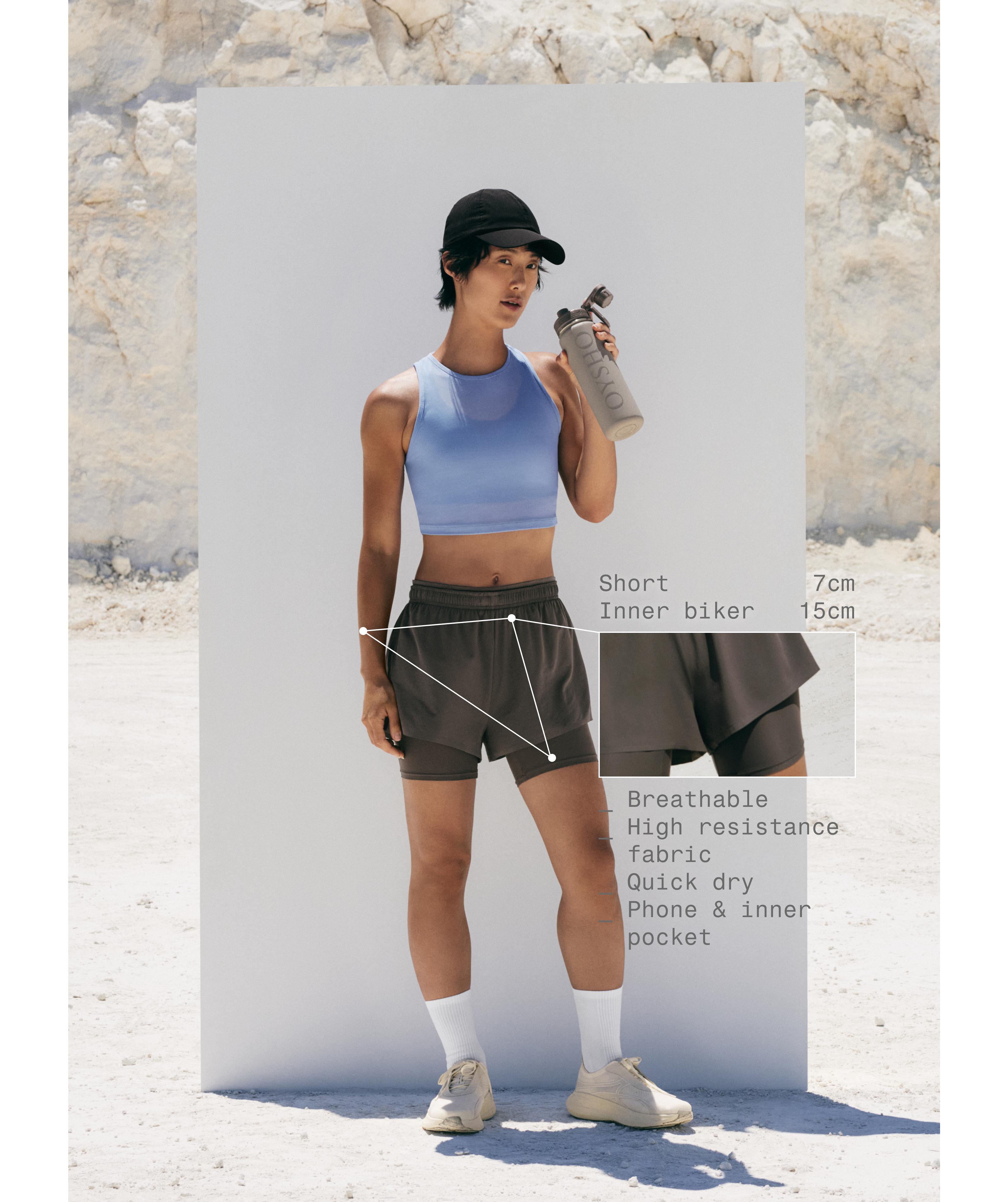 Mid rise 2-in-1 technical shorts — CHARCOAL GREY