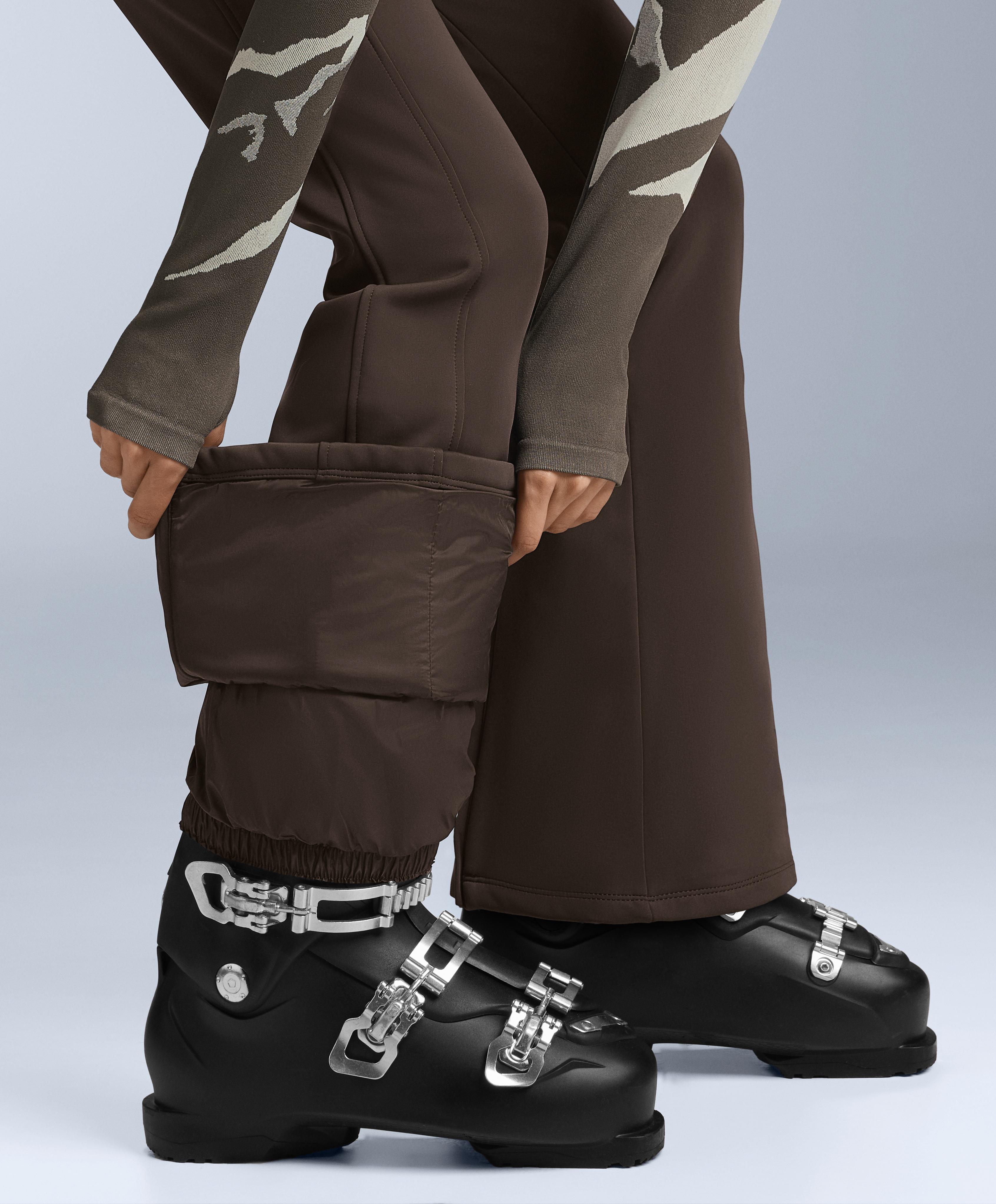 Water-resistant full length flare stretch SKI trousers — DARK BROWN