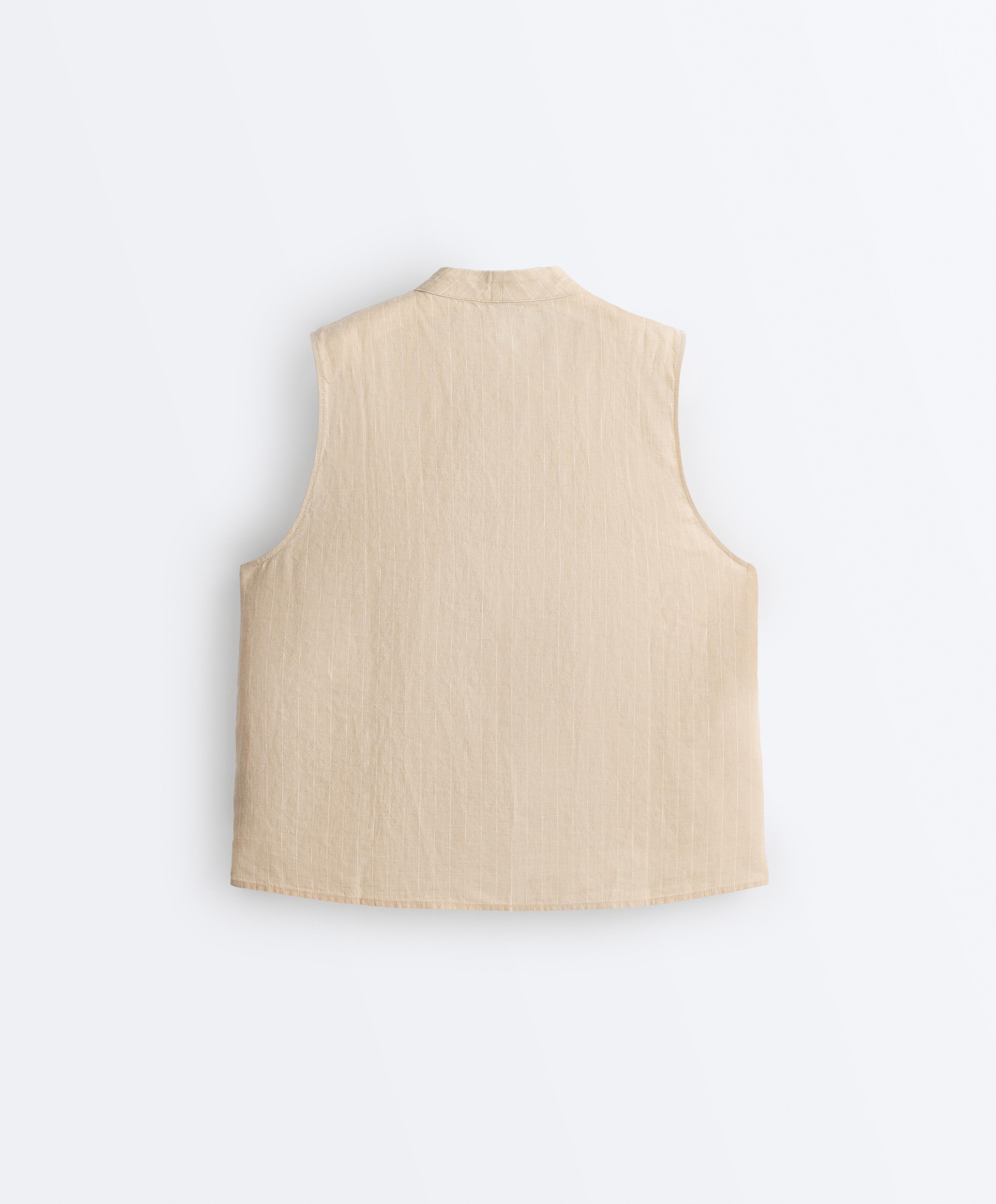 100% linen sleeveless stand-up collar shirt — SANDY