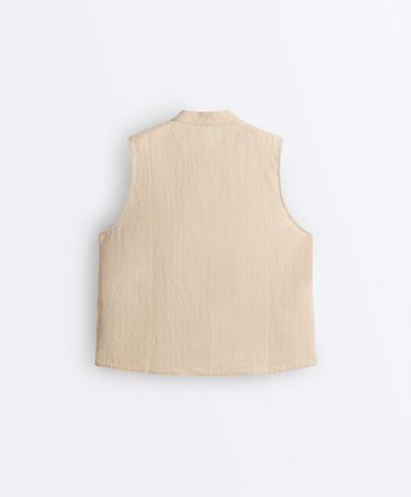 100% linen sleeveless stand-up collar shirt — SANDY           10