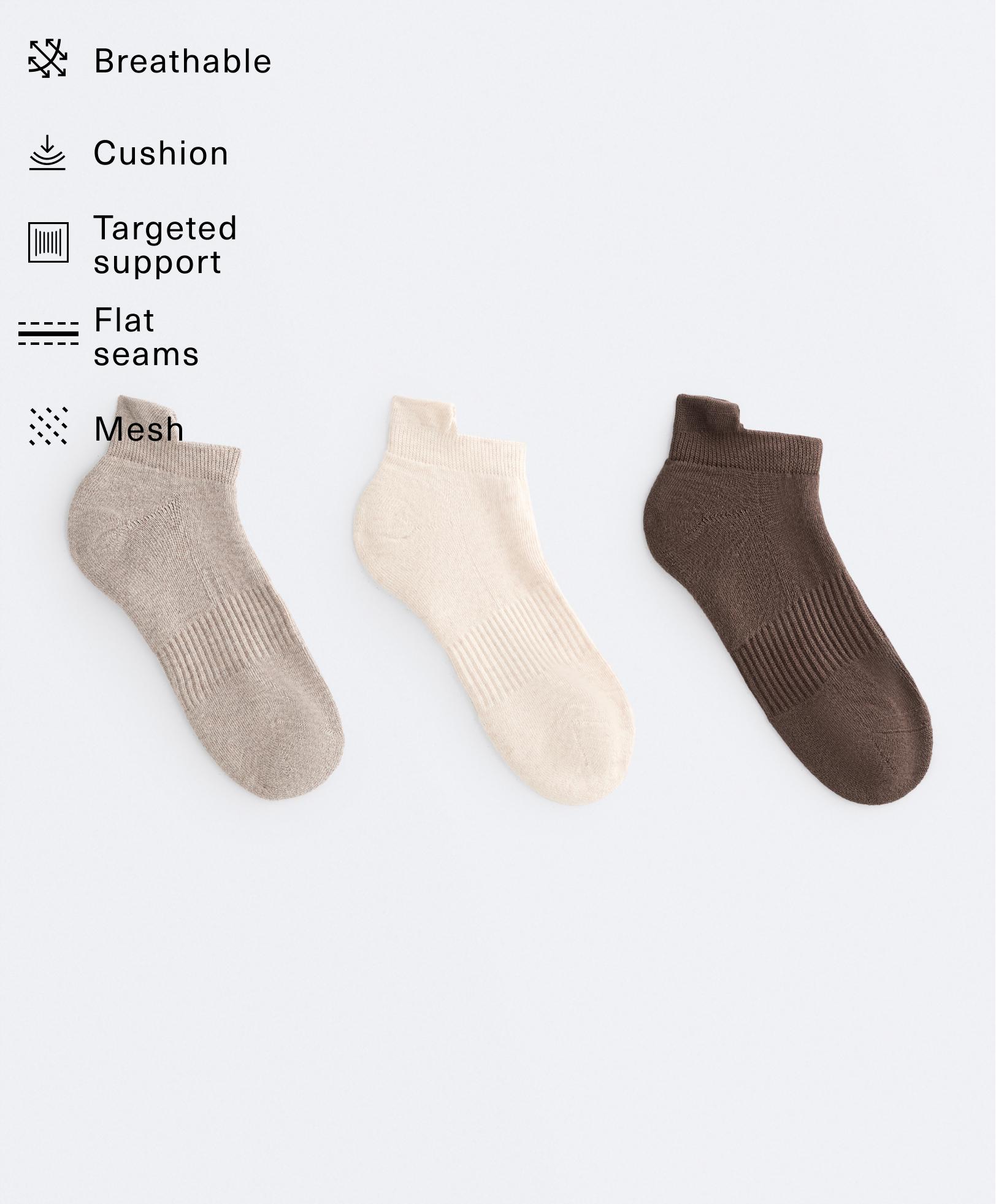 3 pairs of cotton blend sports sneaker socks with heel tab — TAN MELANGE