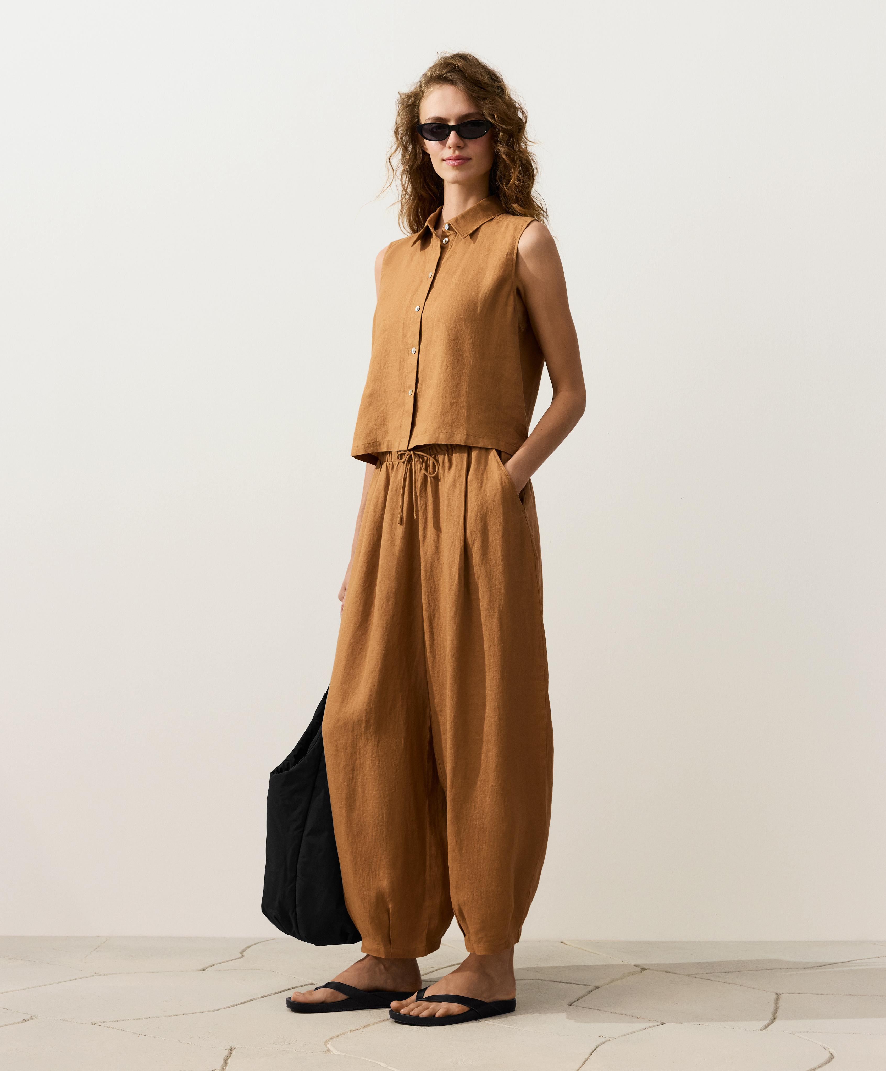 100% linen balloon trousers — MUSTARD