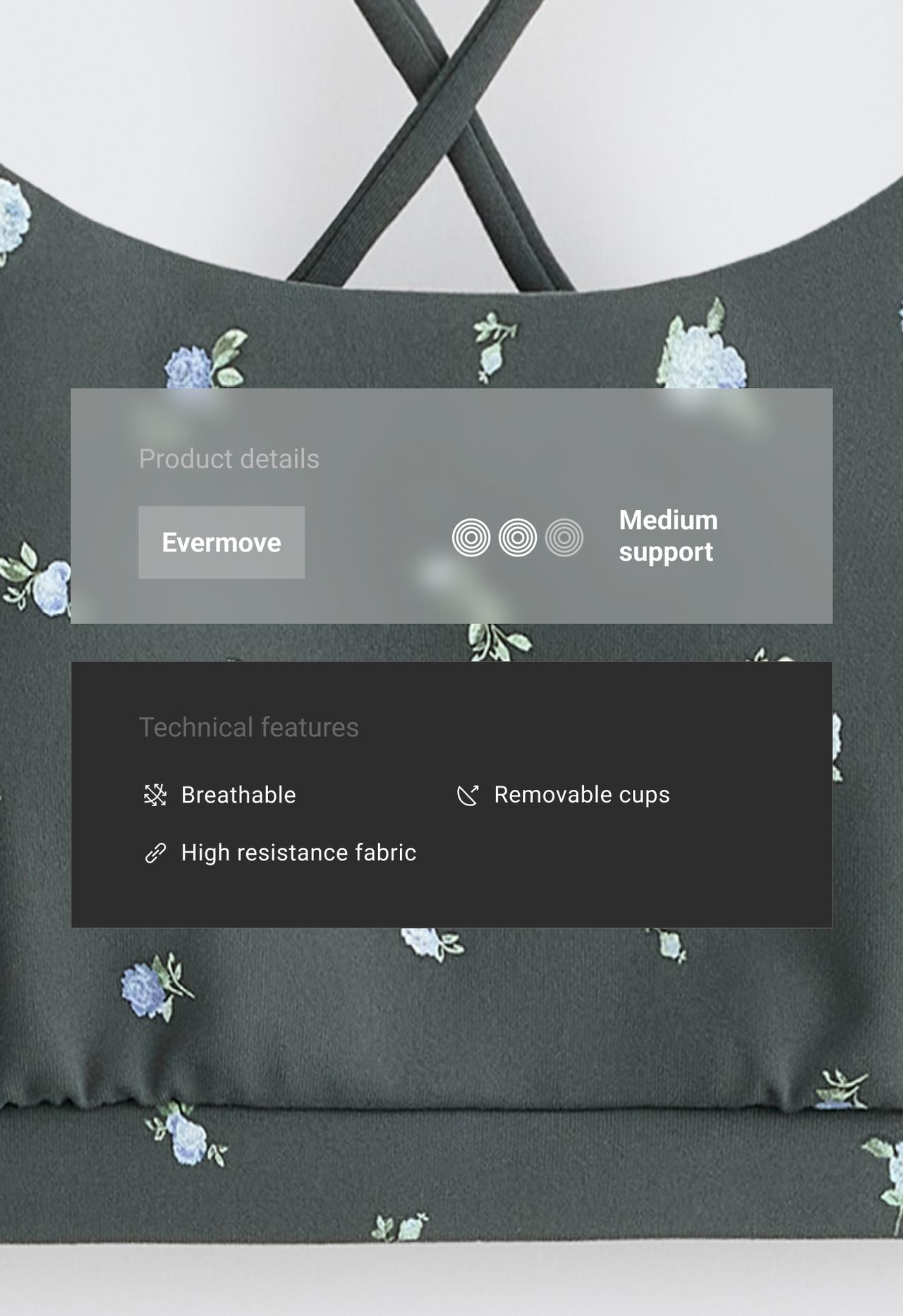 Evermove low-support floral sports bra — STEEL GREY