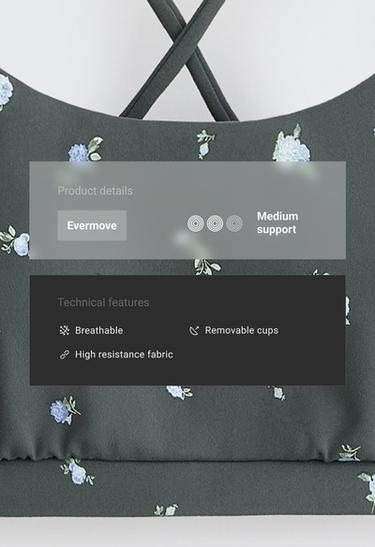Evermove low-support floral sports bra — STEEL GREY 2