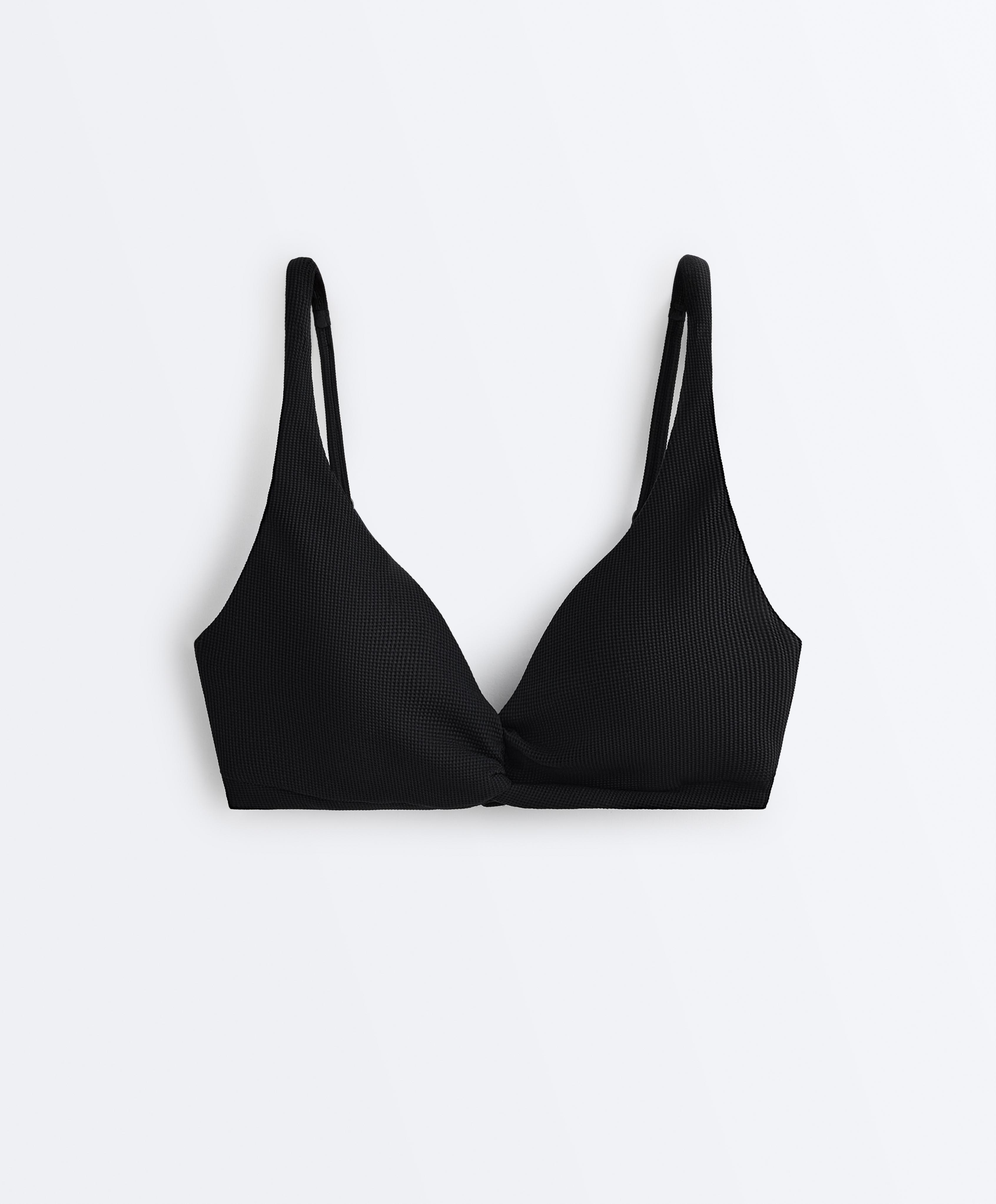 Piqué tie-back halter bikini top — BLACK