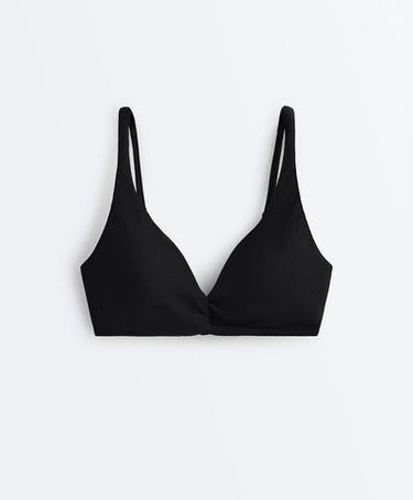 Piqué Halter bikini Top with tie — BLACK 6