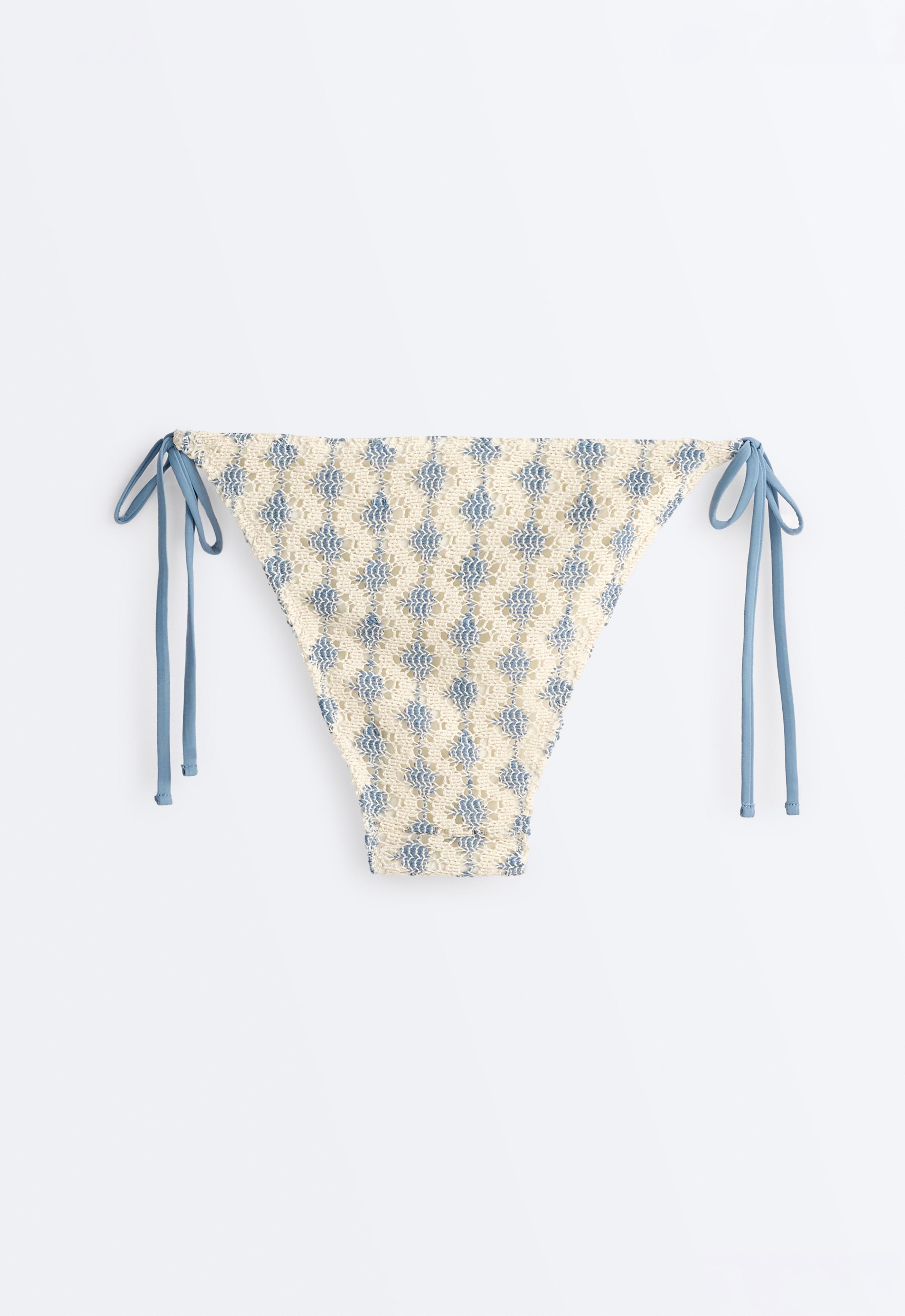 Medium-coverage wave crochet tie bikini briefs — GREY-BLUE