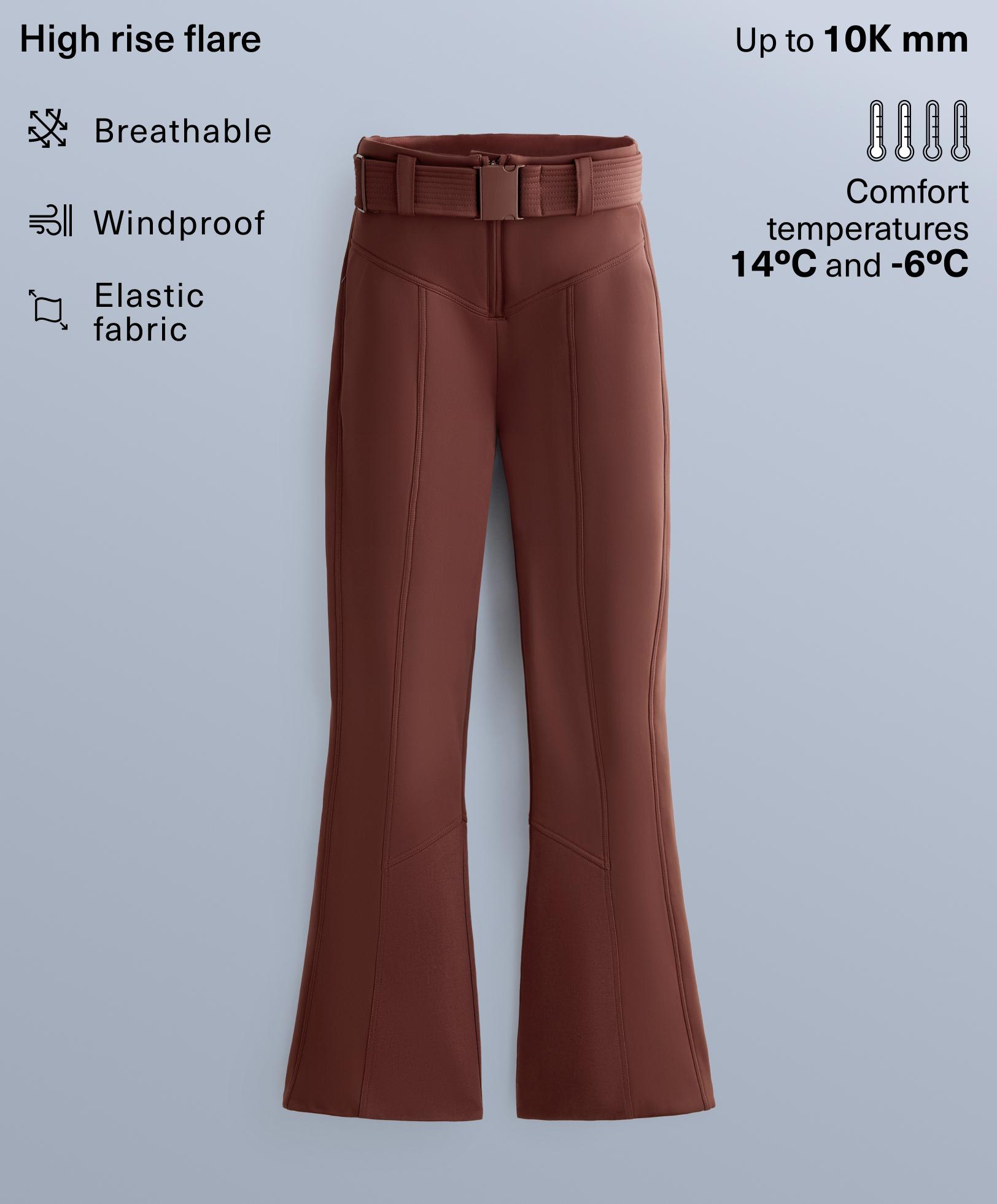 Water-resistant high-rise flare stretch SKI trousers — TERRACOTTA