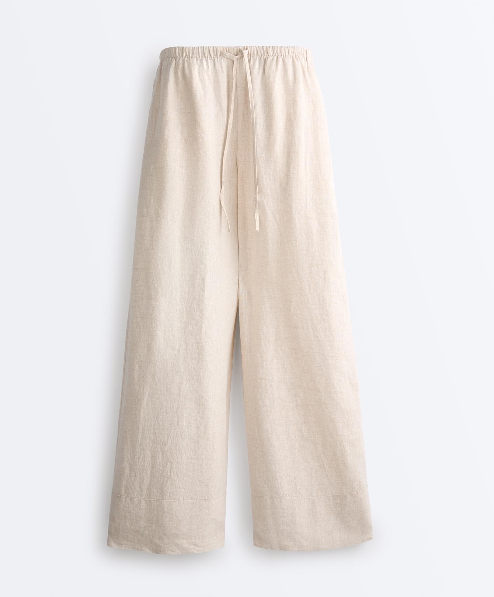 100% linen straight-leg trousers — SAND MELANGE