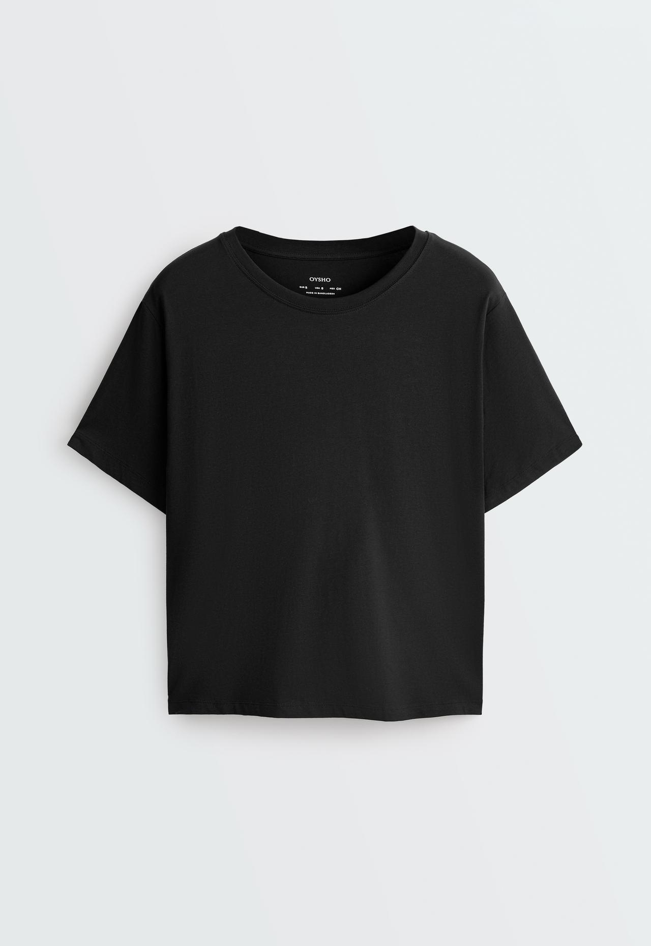 Boxy short-sleeved cotton blend T-shirt — BLACK
