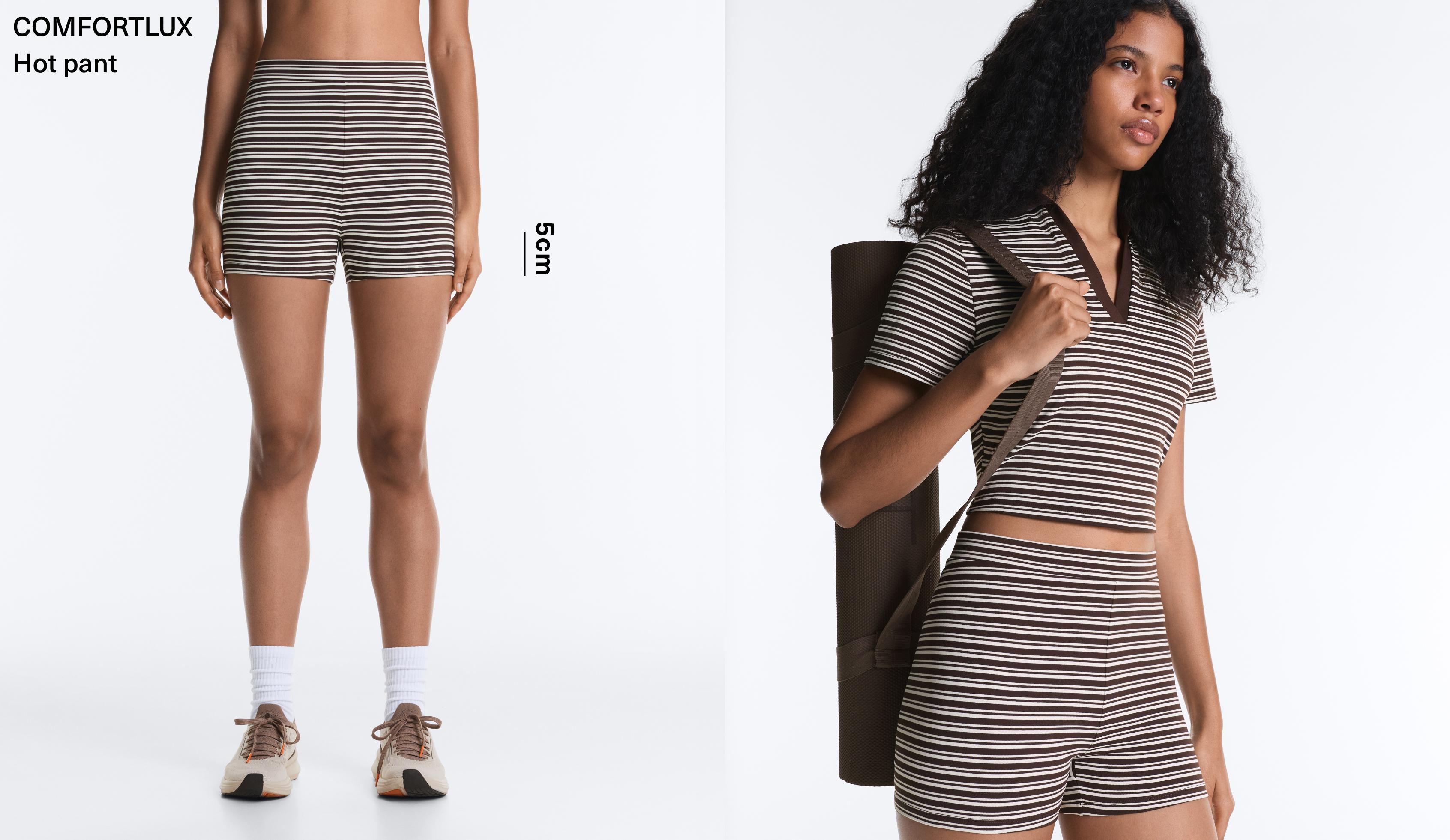 Comfortlux high-rise 5cm striped hot pants — DARK BROWN