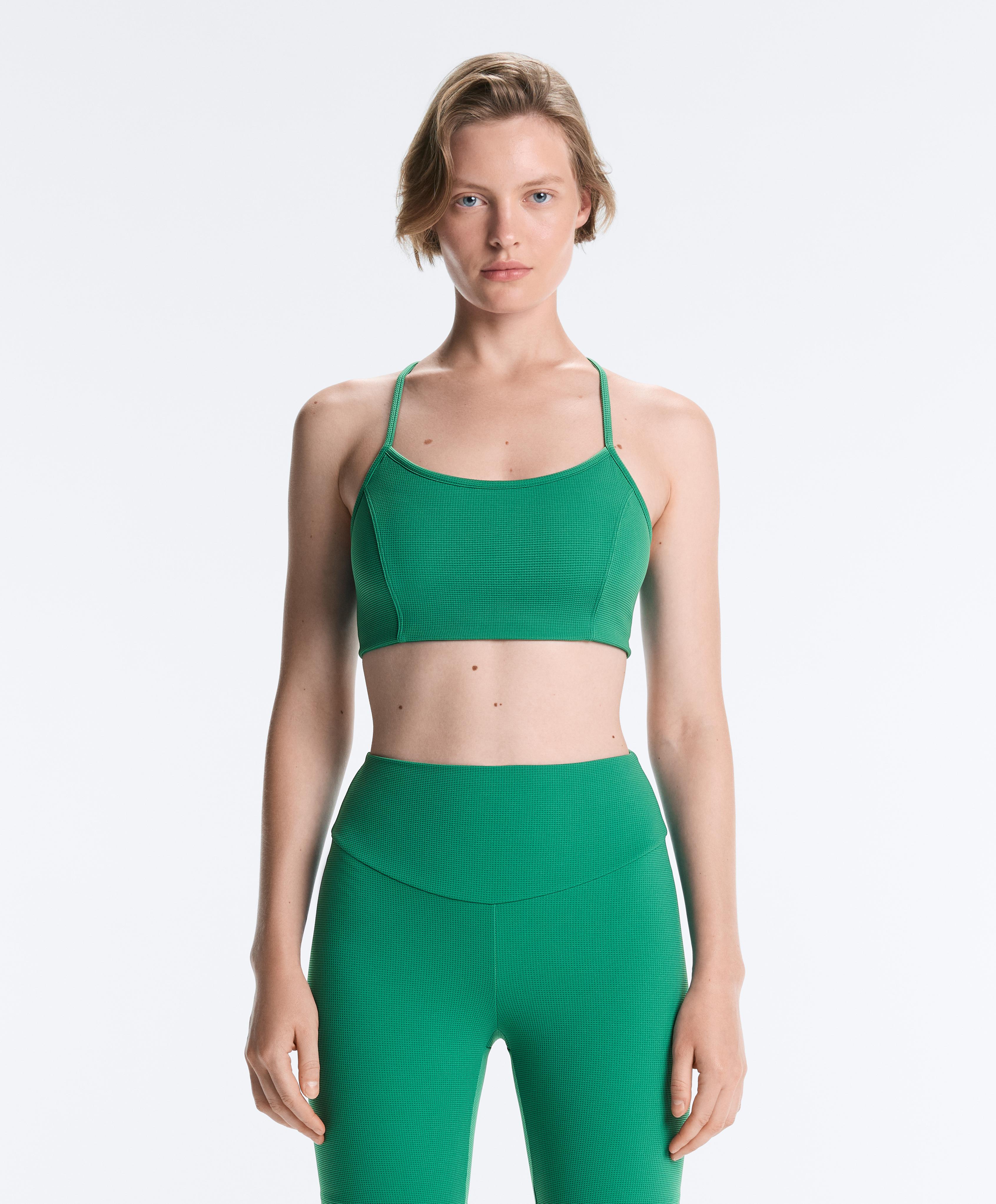 Low-support piqué sports bra — MID-GREEN MELANGE