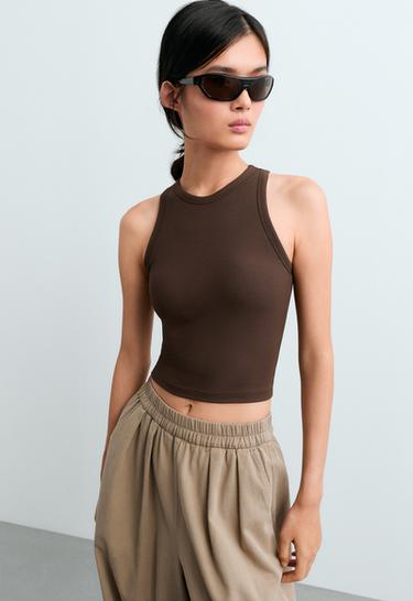 Long modal blend rib tank top — DARK BROWN 3