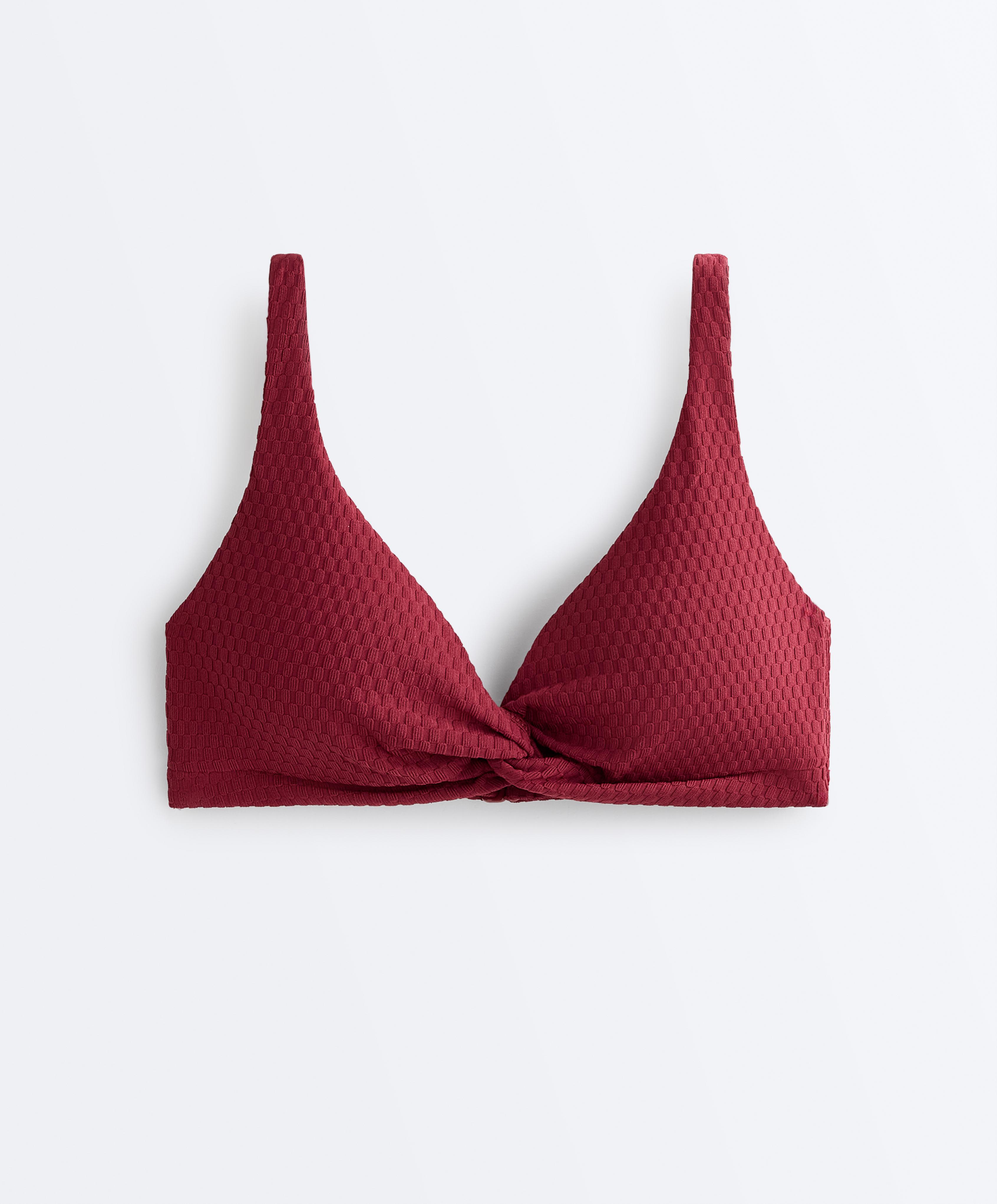 Mini check jacquard halter bikini top — PALE PLUM