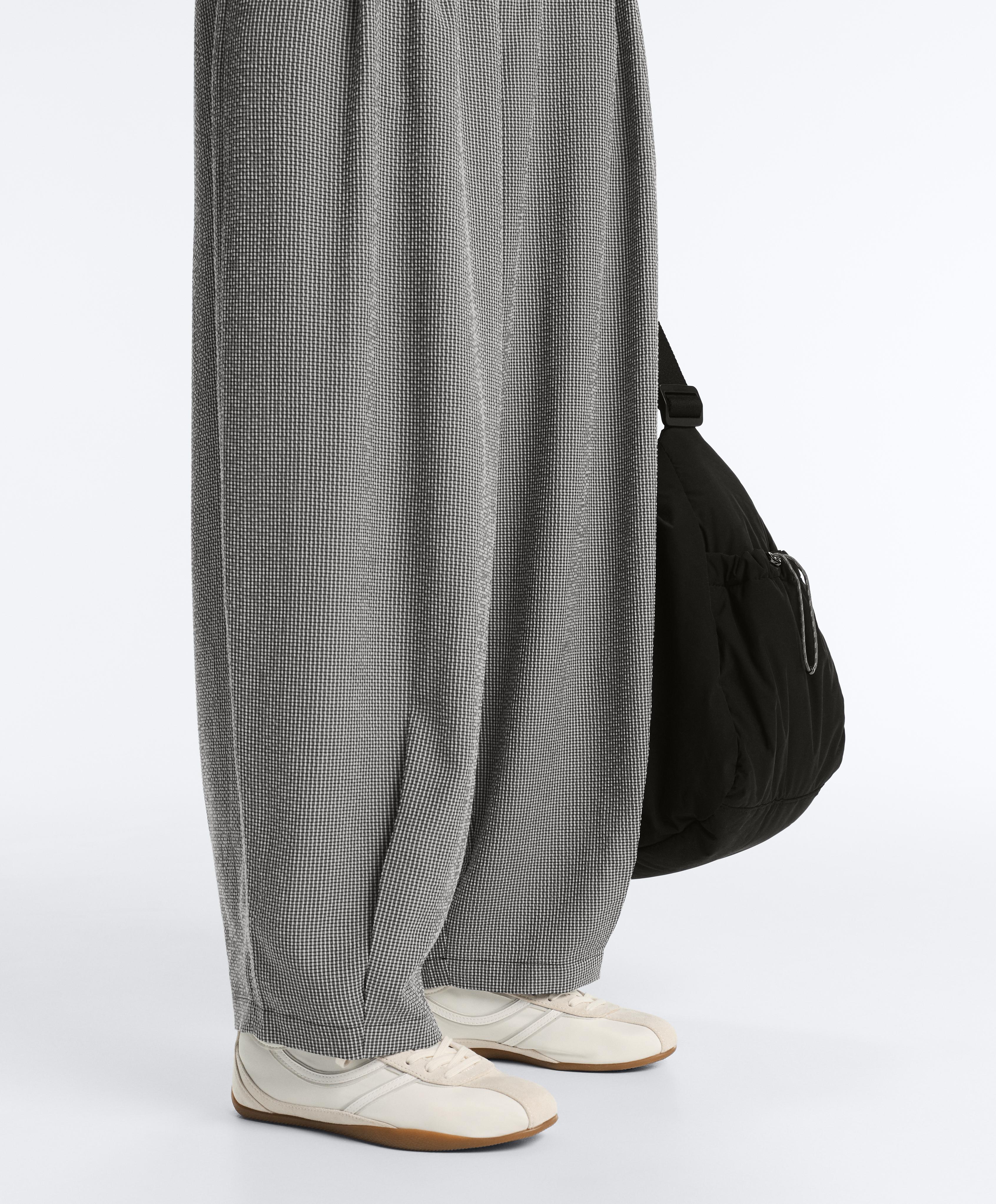 Gingham lyocell blend balloon trousers — DUSTY BLACK