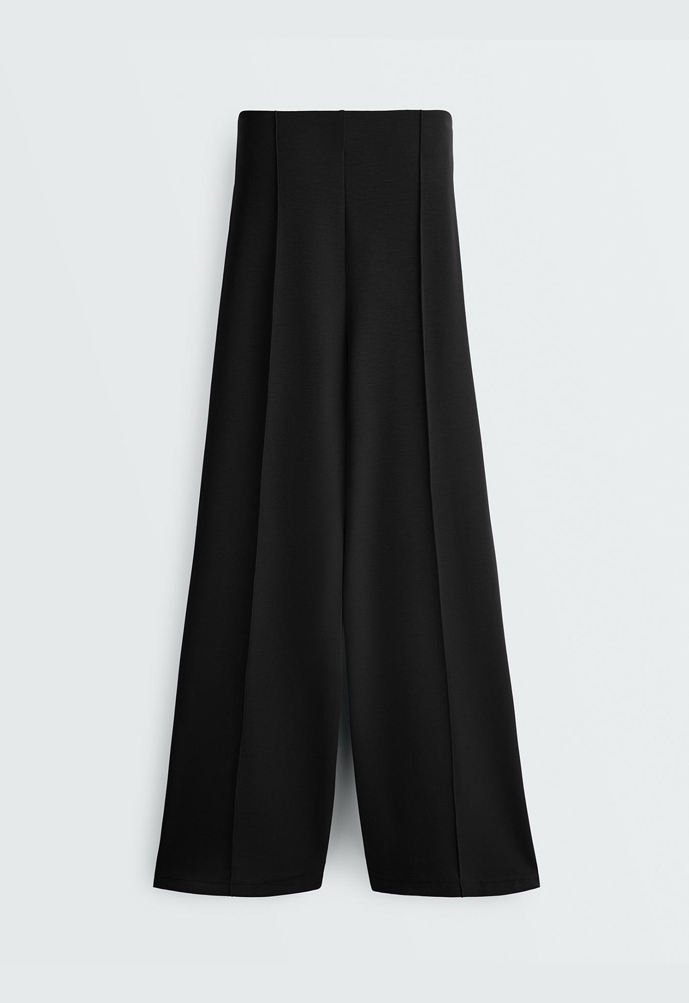 Straight-leg trousers with modal and crease — BLACK