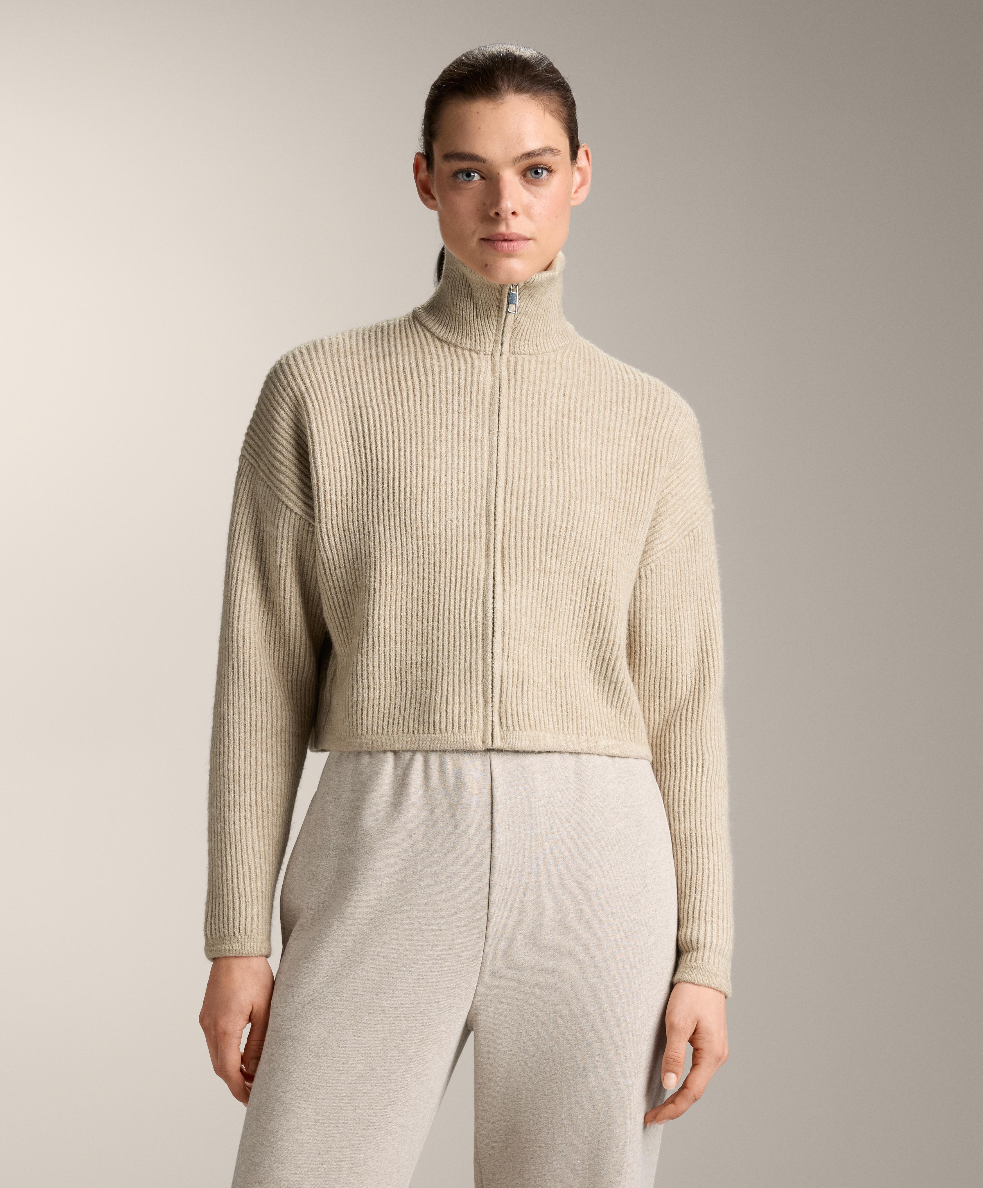 Cropped rib knit jacket with high collar Cropped rib knit jacket with high collar