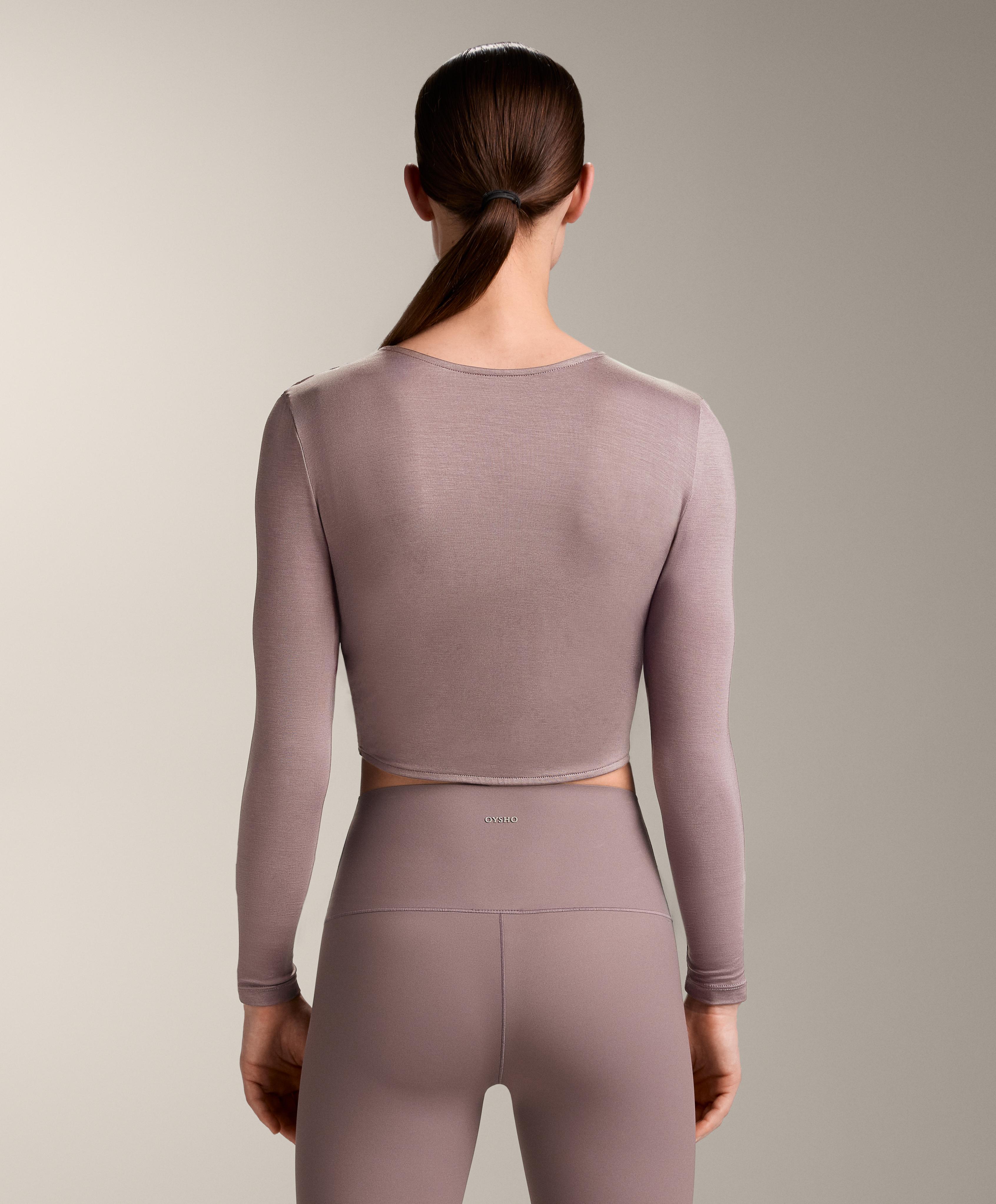 Multi-position long sleeve knotted lyocell blend T-shirt — GREY-LILAC