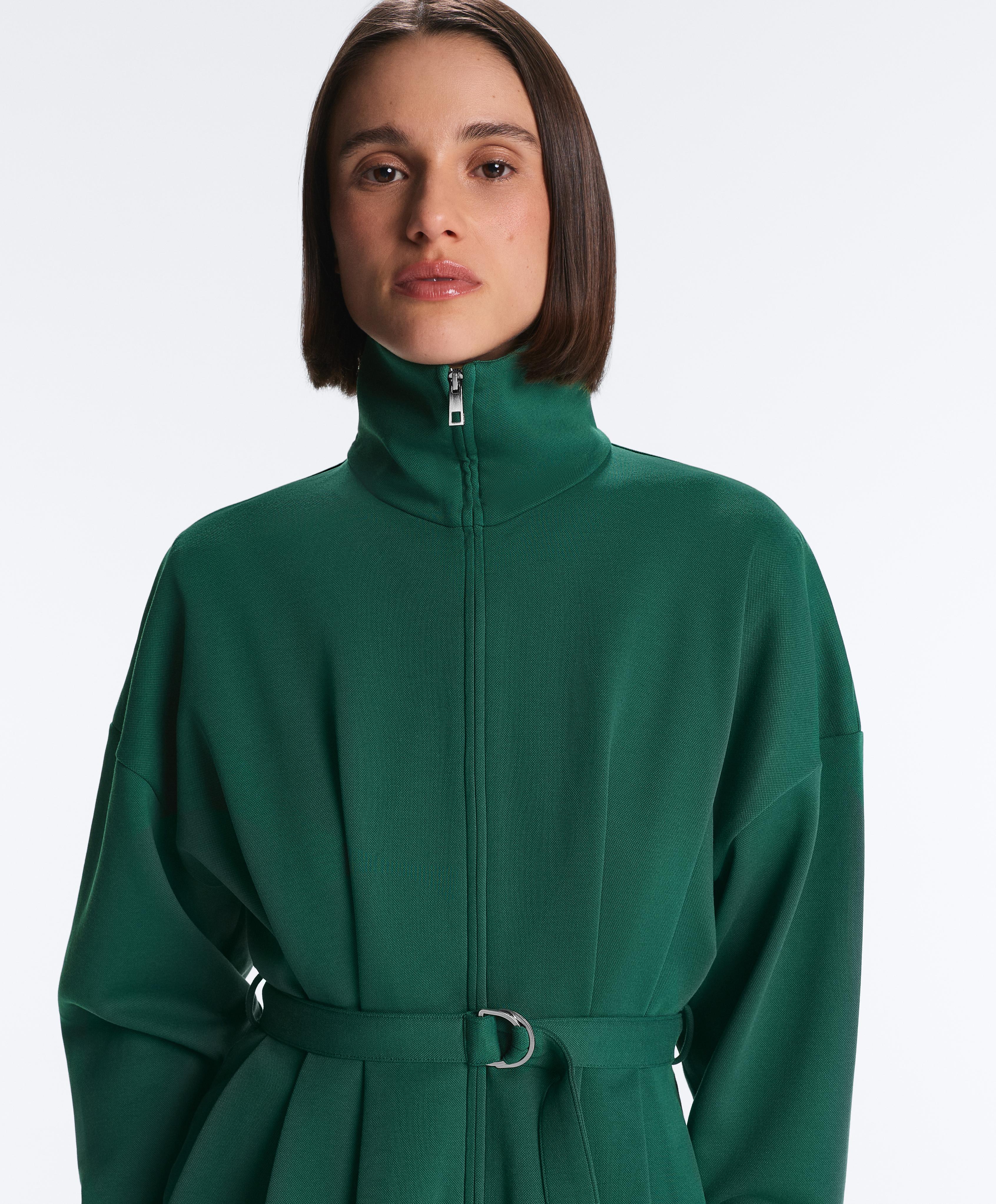 Piqué jacket with belt and pleat detail with cotton